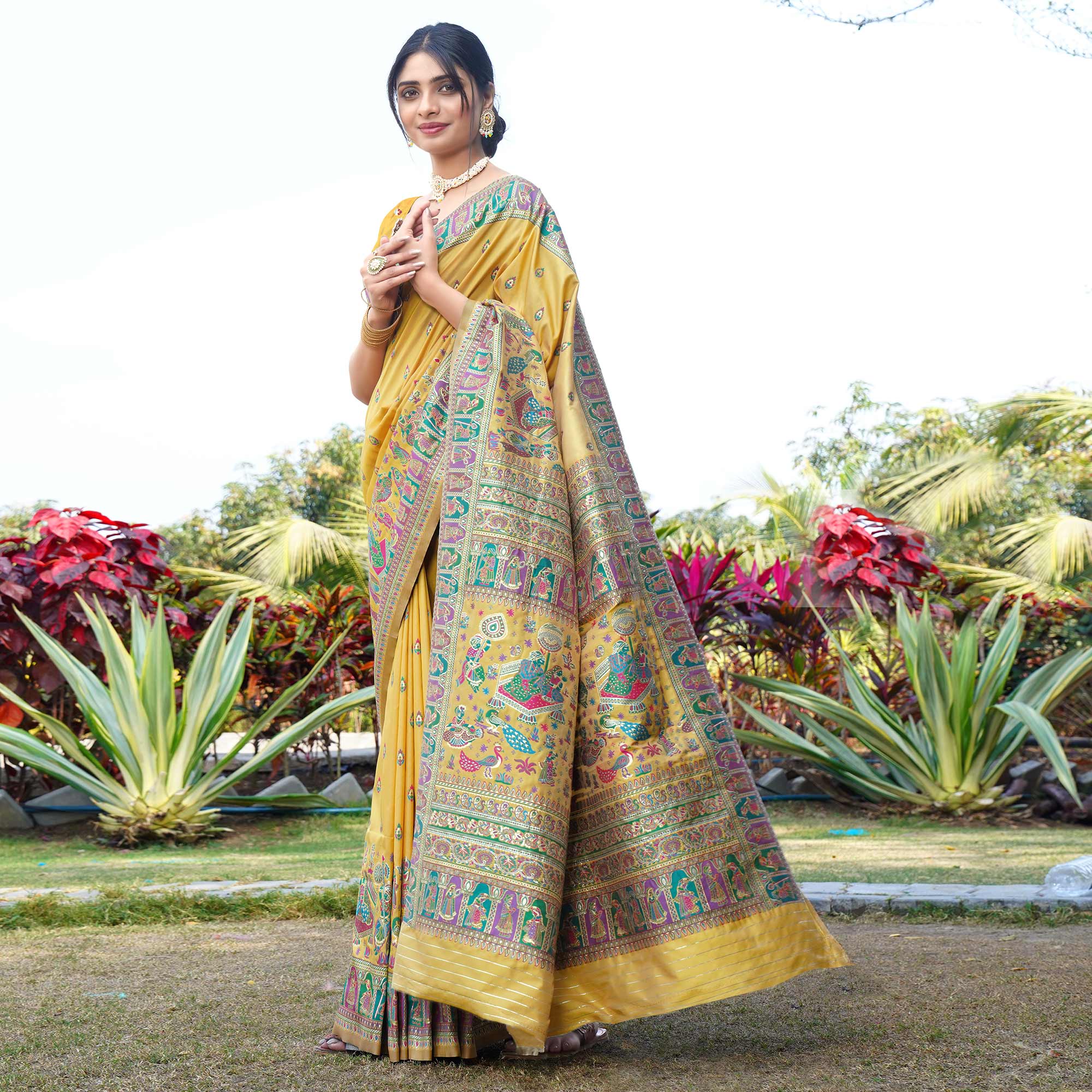 Mustard Woven Pure Silk Saree