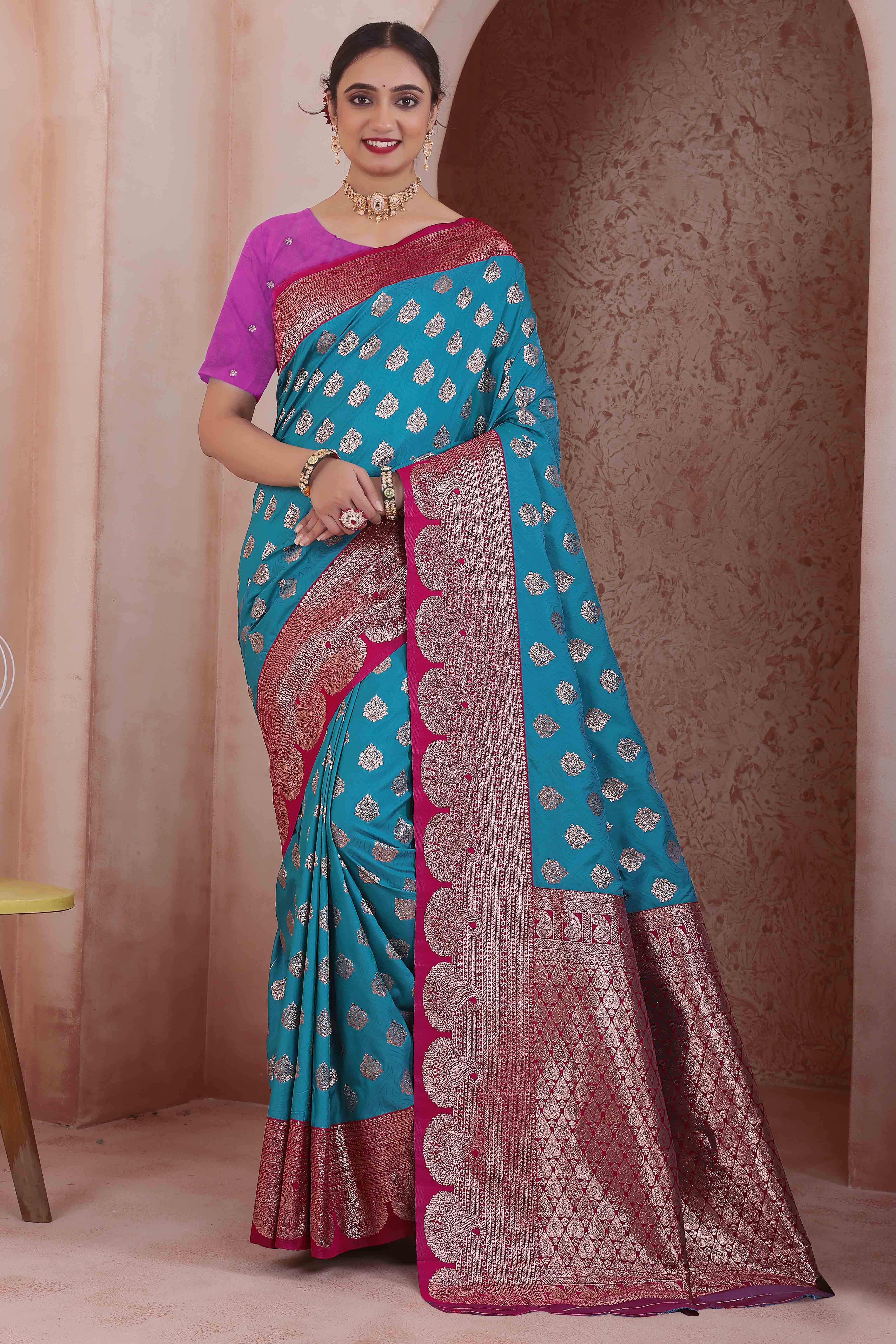 Graceful Emerald Zari Woven Rama Blue Art Silk Saree Accented With A Heritage Banarasi Pallu