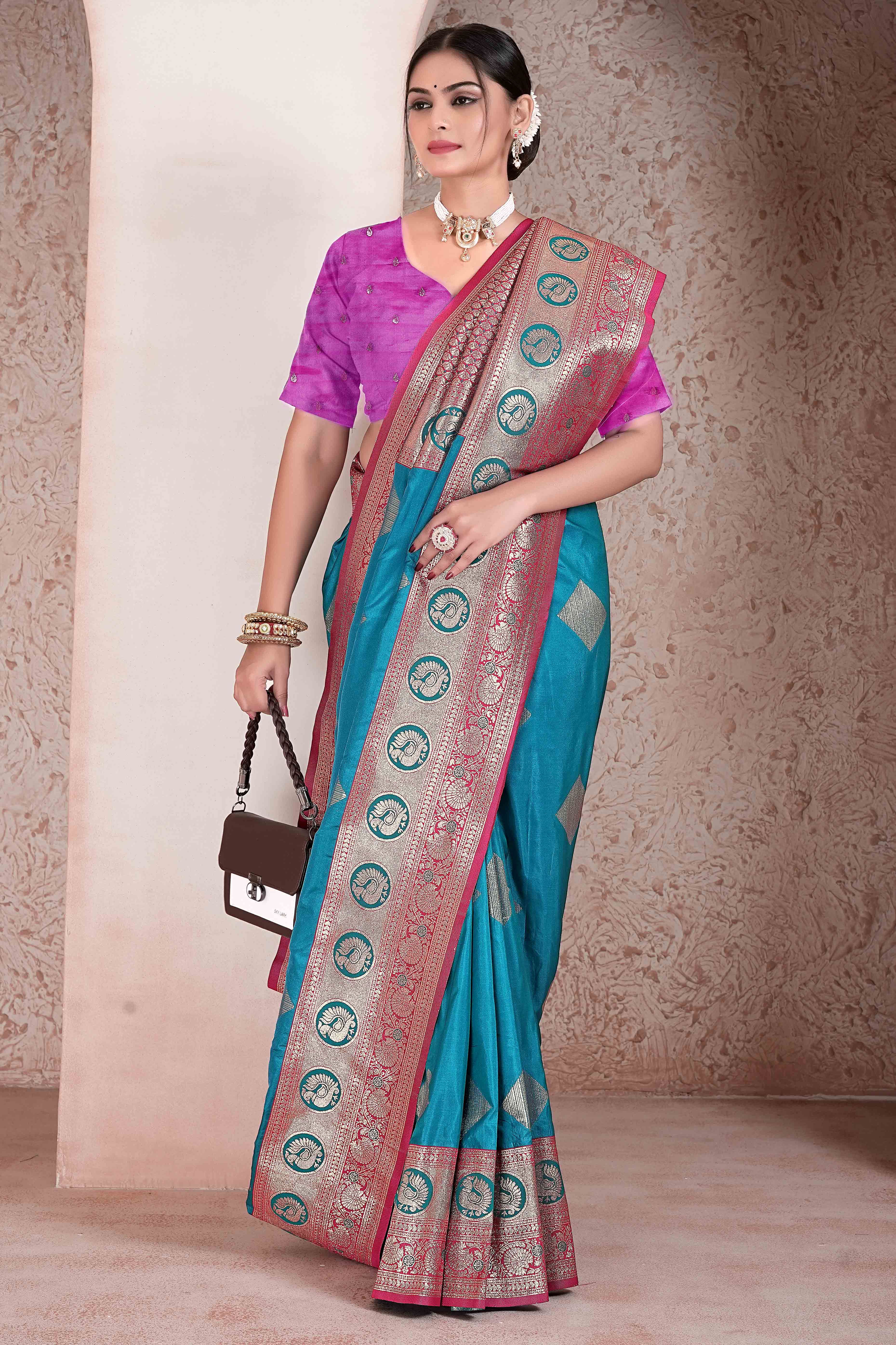 Turquoise Blue Zari Woven Art Silk Saree With Opulent Banarasi Pallu Work
