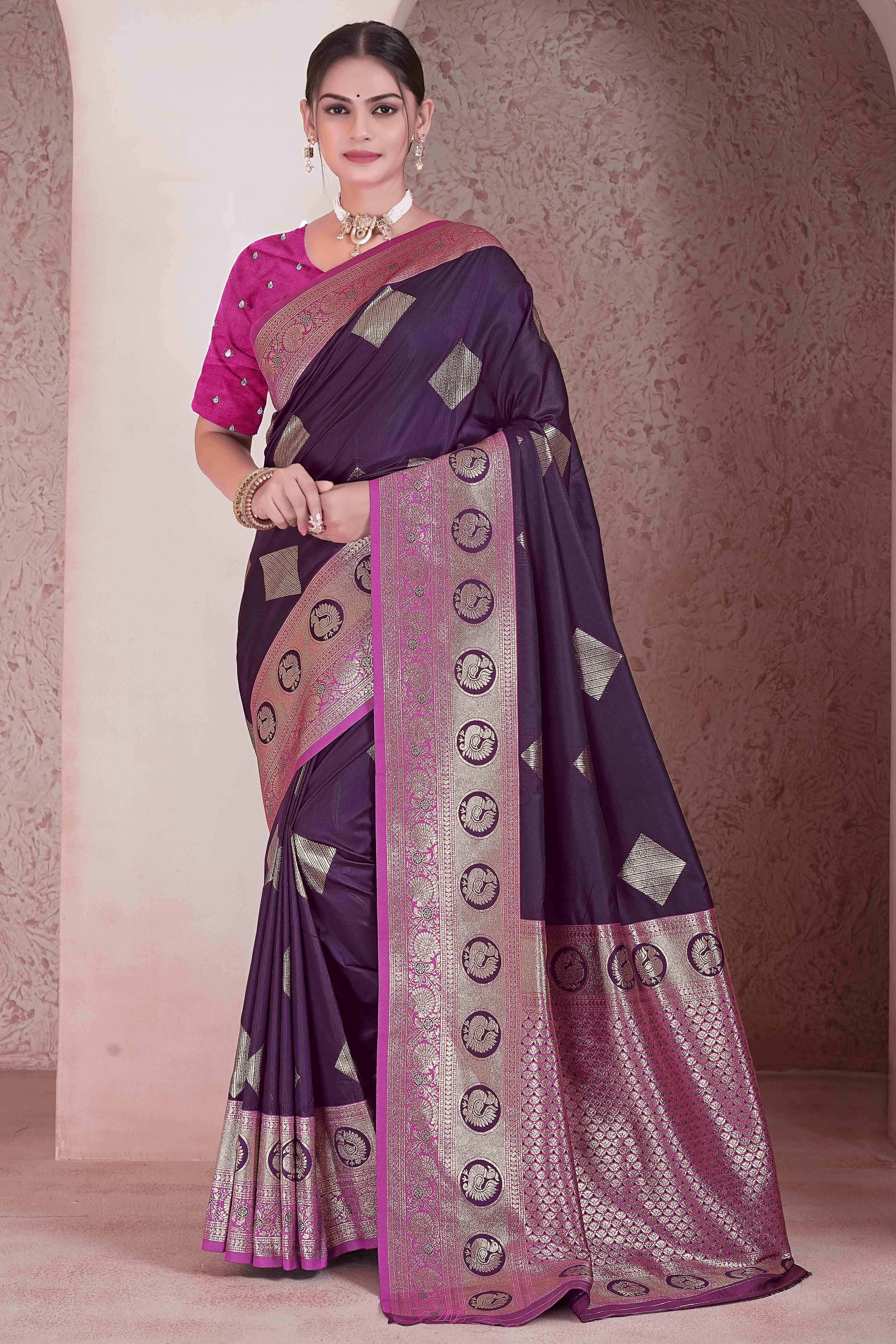 Dark Wine Zari Woven Art Silk Saree With Opulent Banarasi Pallu Work