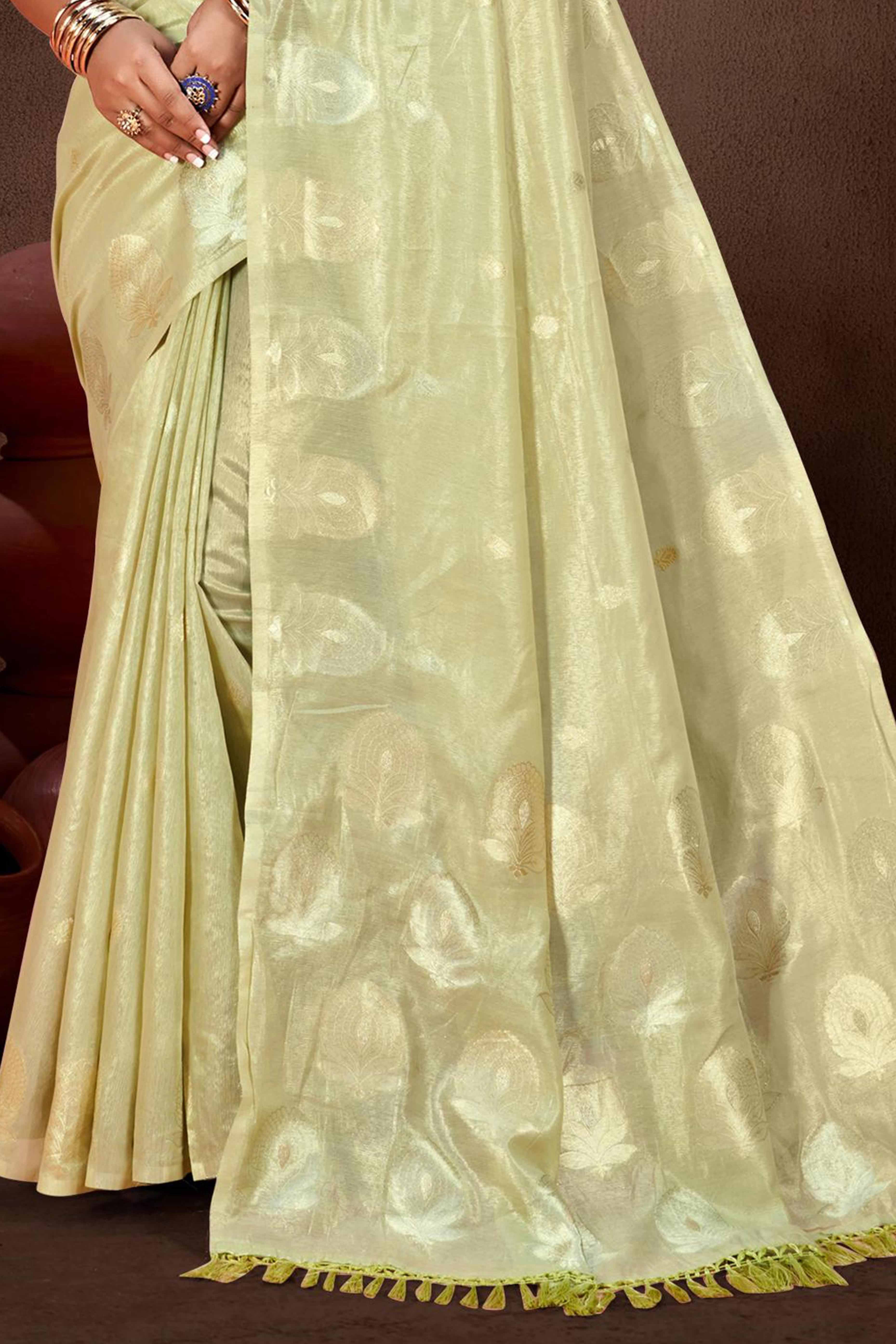 Olive Green Saree with Traditional Zari Detailing in Munga Kota Doria
