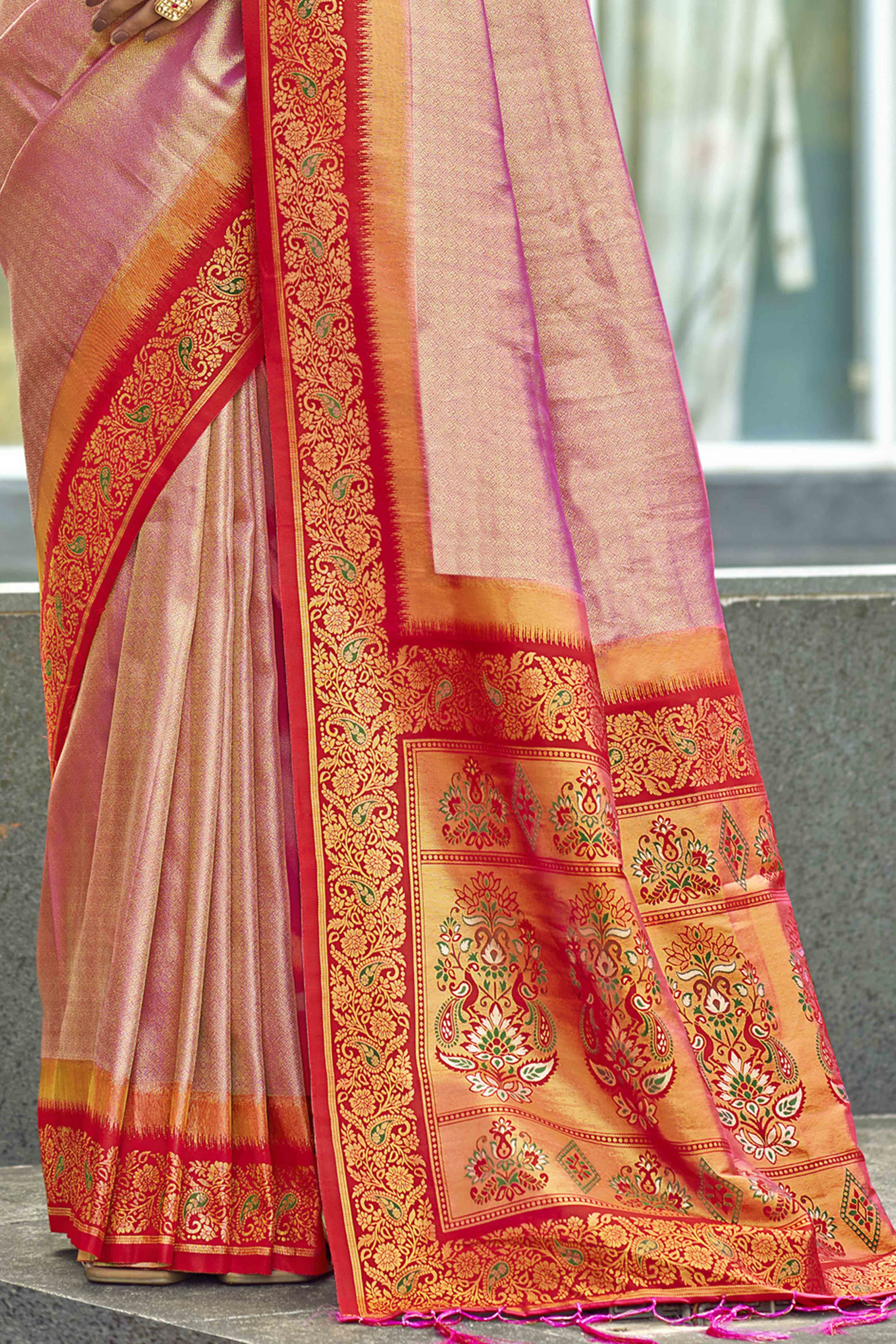 Pink Zari Weaving Organza Saree