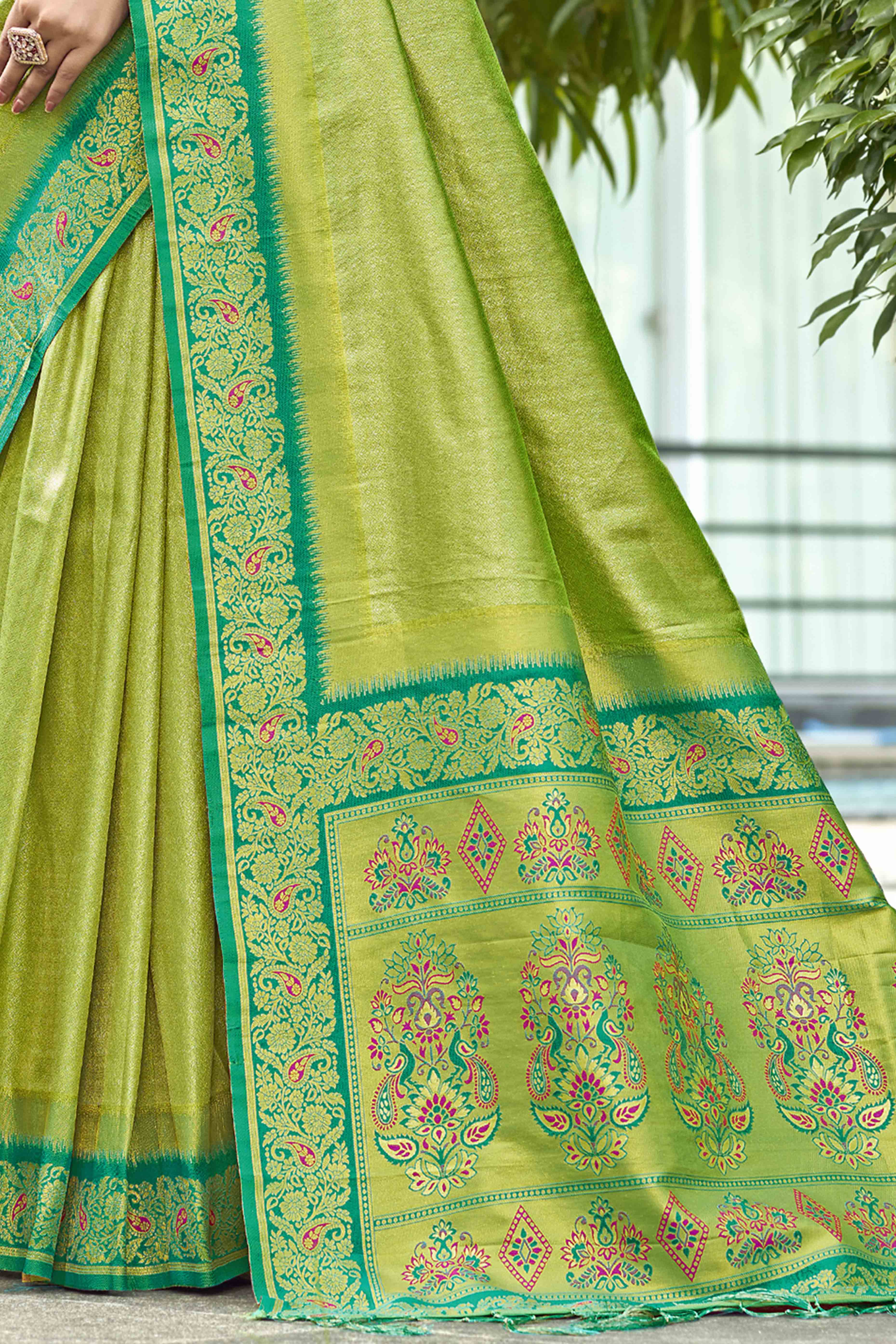 Green Zari Weaving Organza Saree