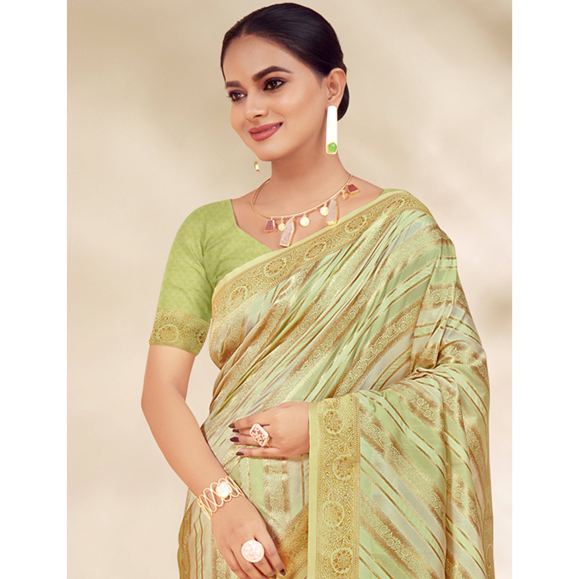 Light Green Woven Cotton Silk Saree With Tassels