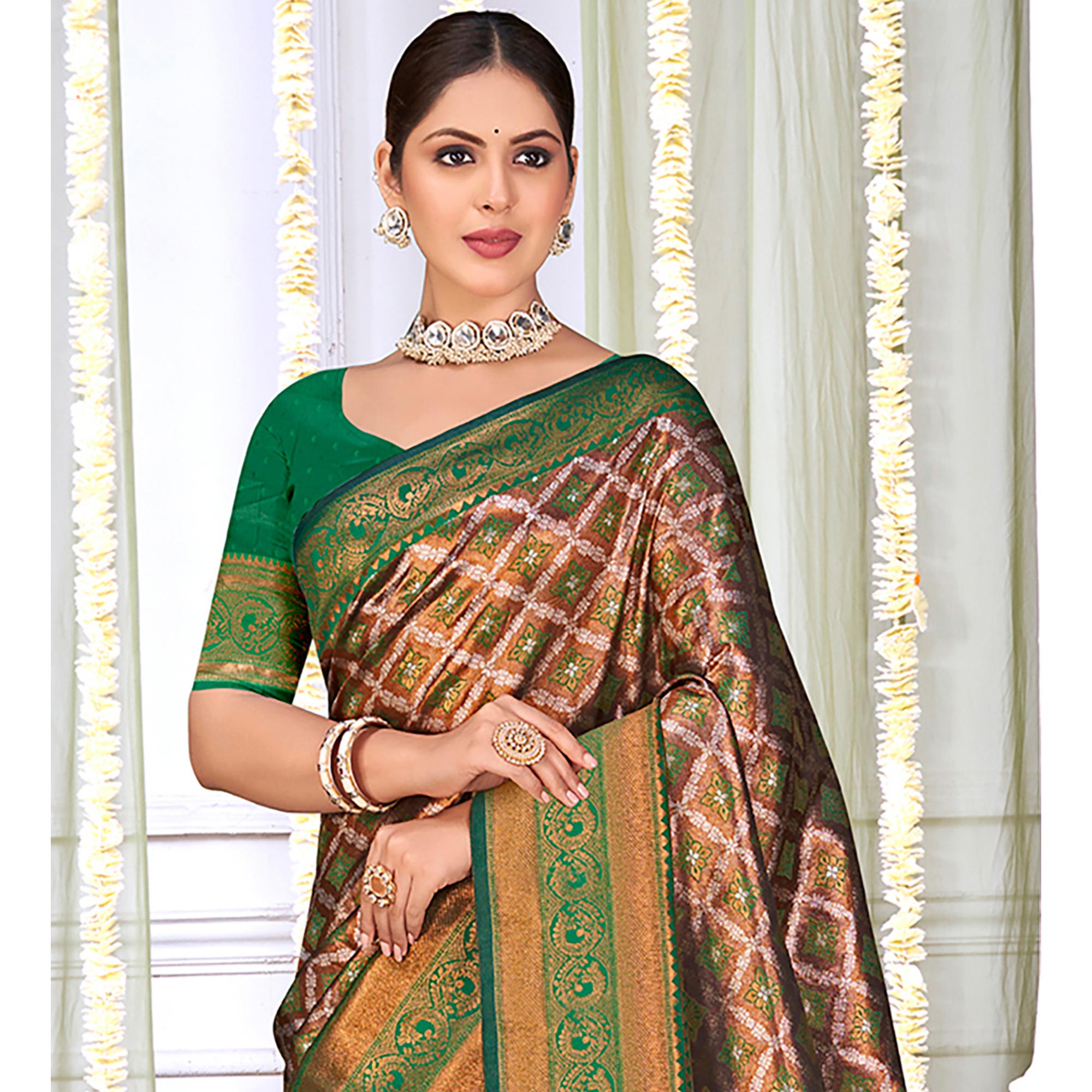 Green Woven Cotton Silk Saree With Tassels