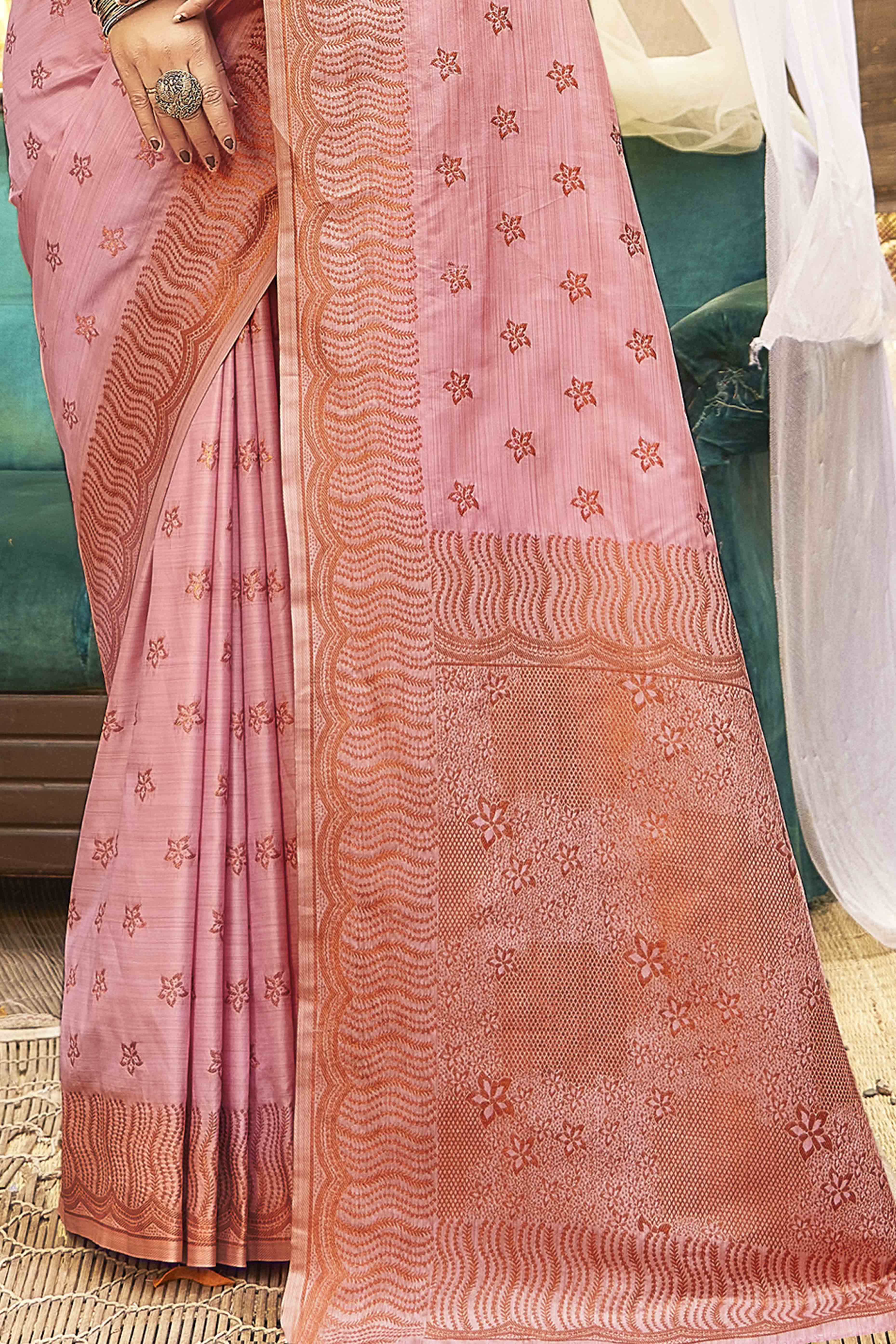 Pink Banarasi Silk Saree With Intricate Zari Woven Work