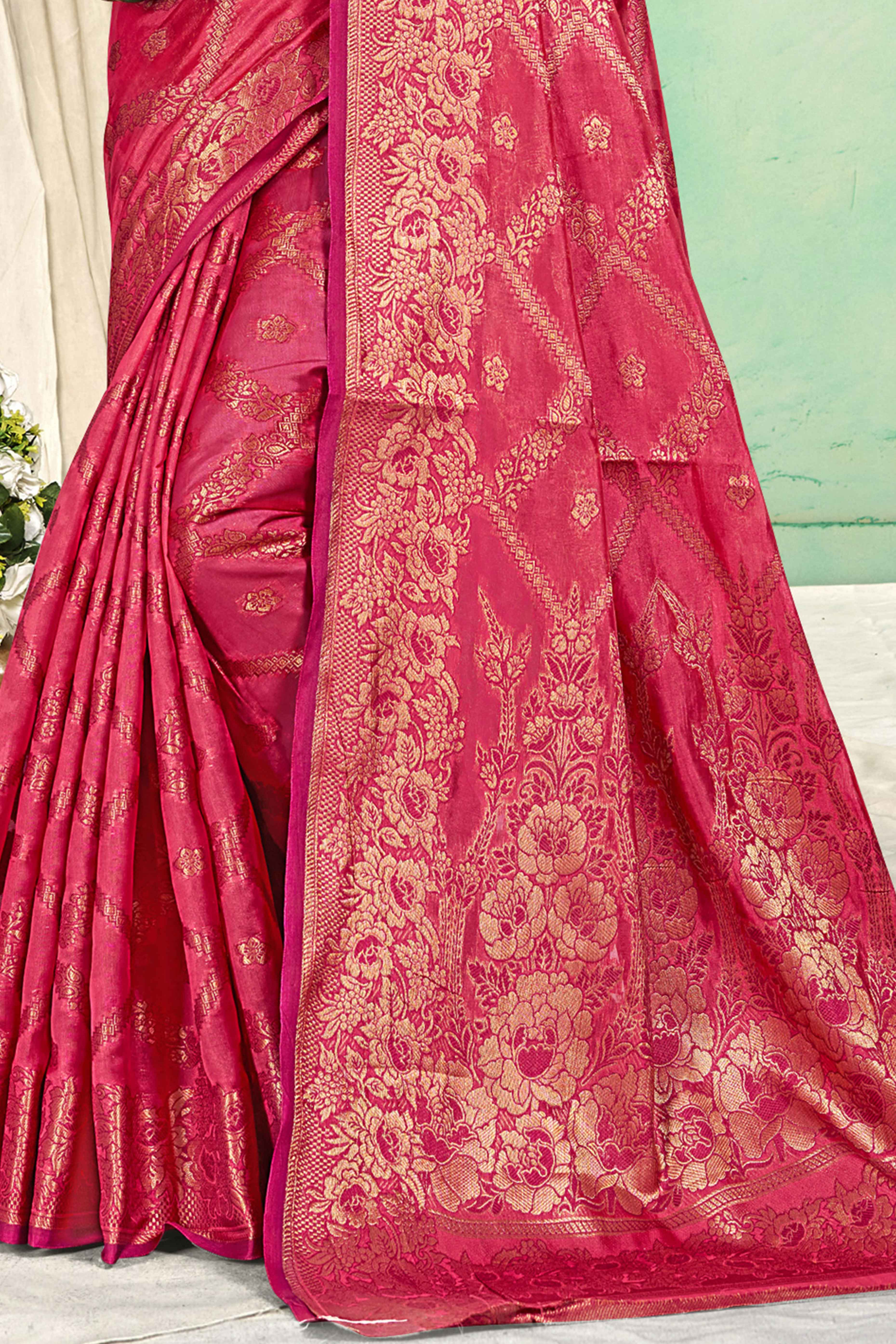 Pink Floral Woven Cotton Silk Saree