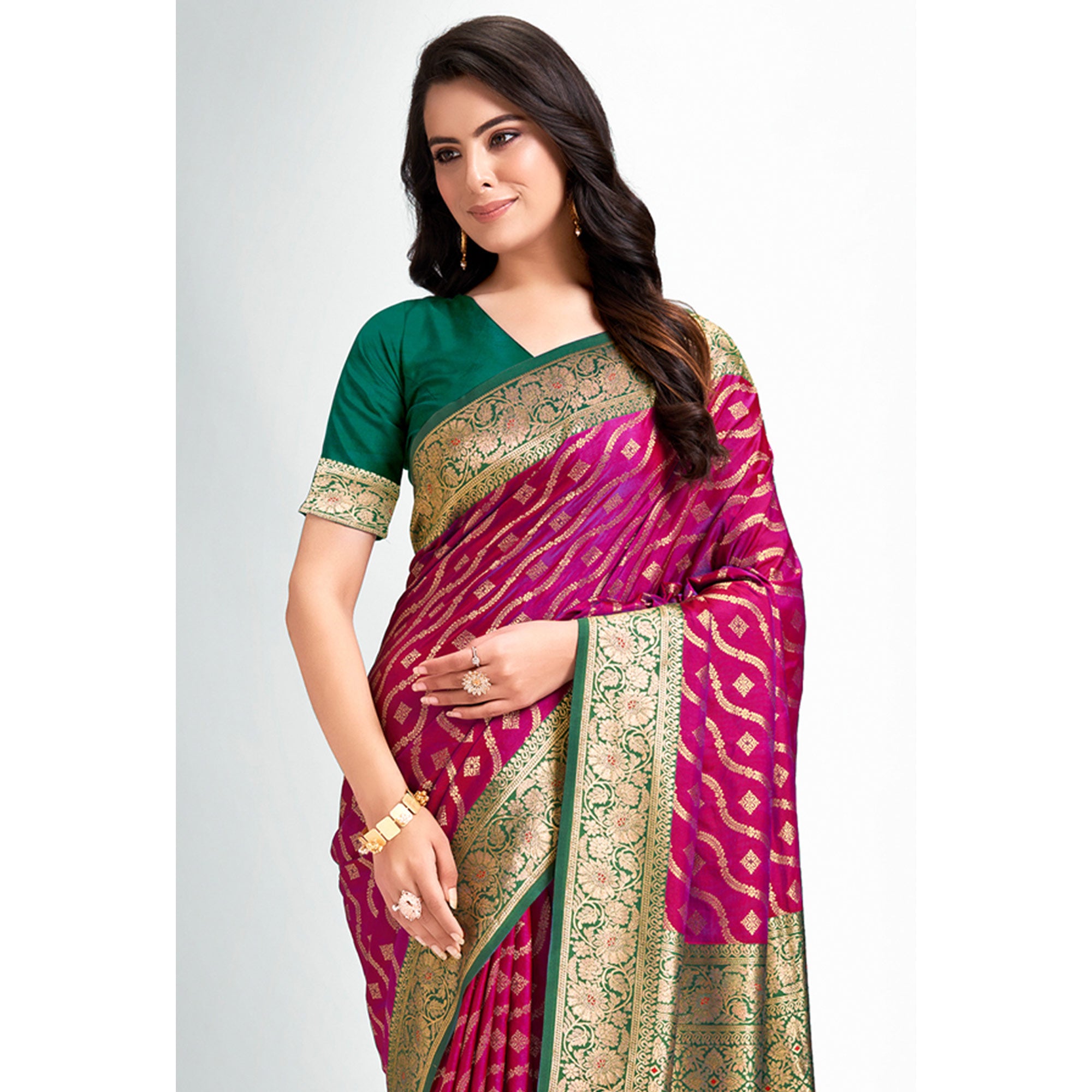 Purple Woven Banarasi Silk Saree With Tassels