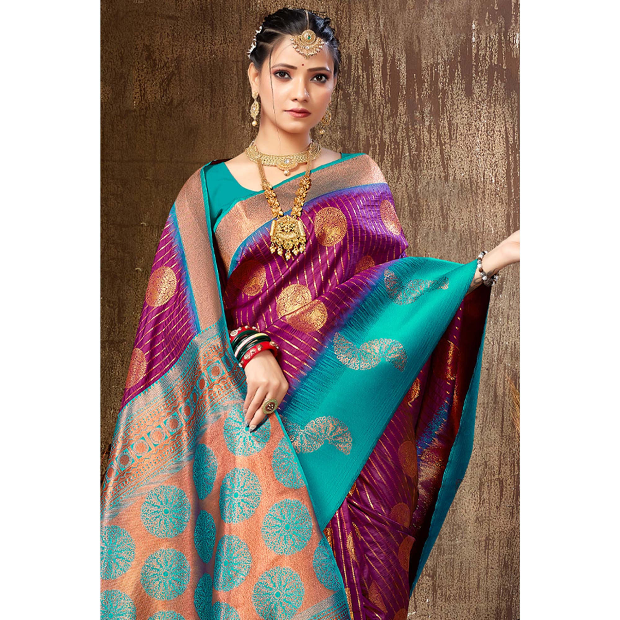 Purple Woven Banarasi Silk Saree With Tassels