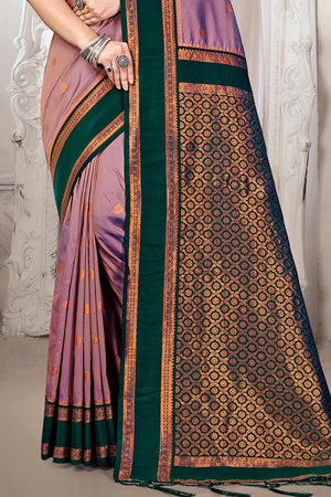 Classic Purple Floral Motif Weaving Silk Blend Saree With Tassel Pallu