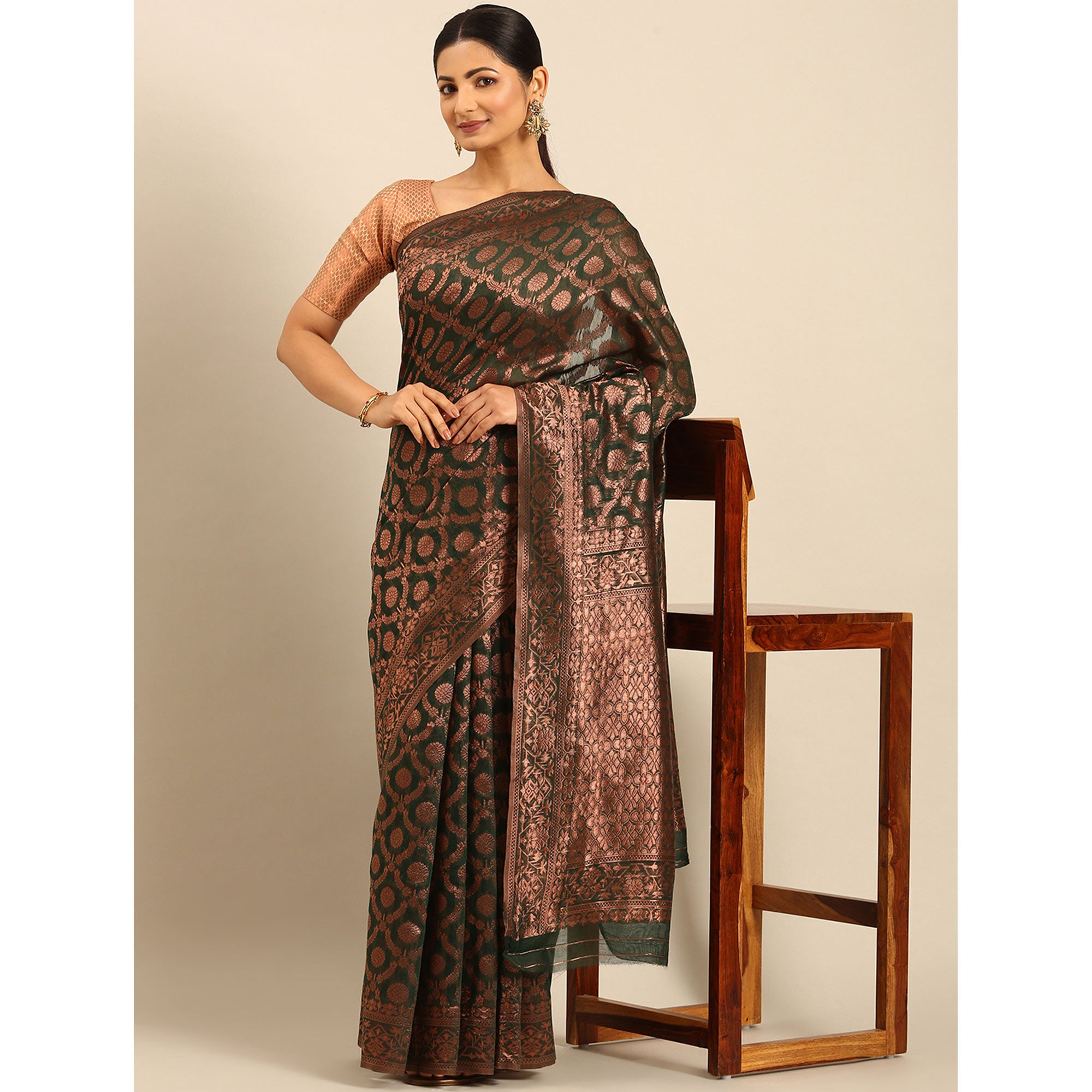 Green Floral Woven Cotton Silk Saree