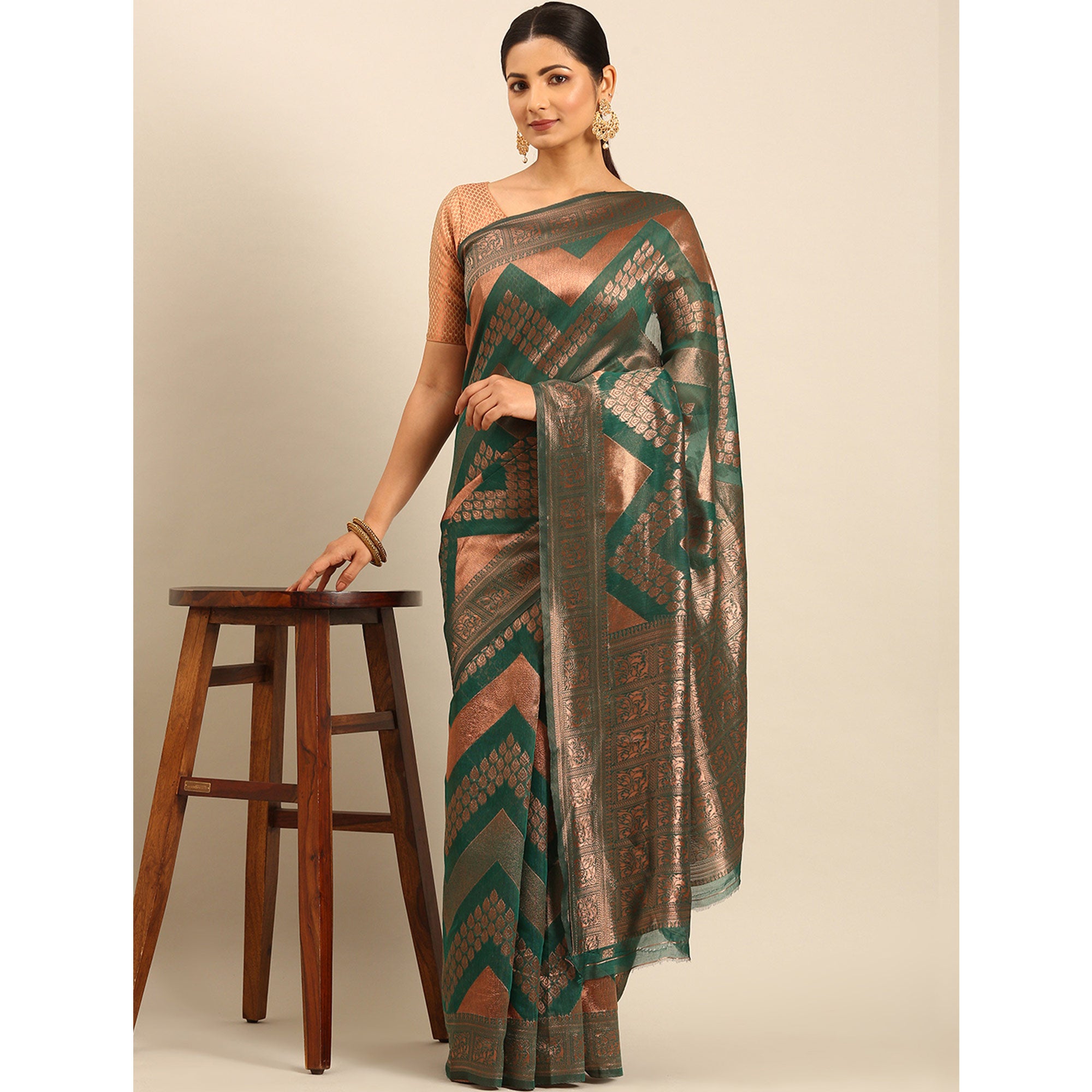 Green Floral Woven Cotton Silk Saree