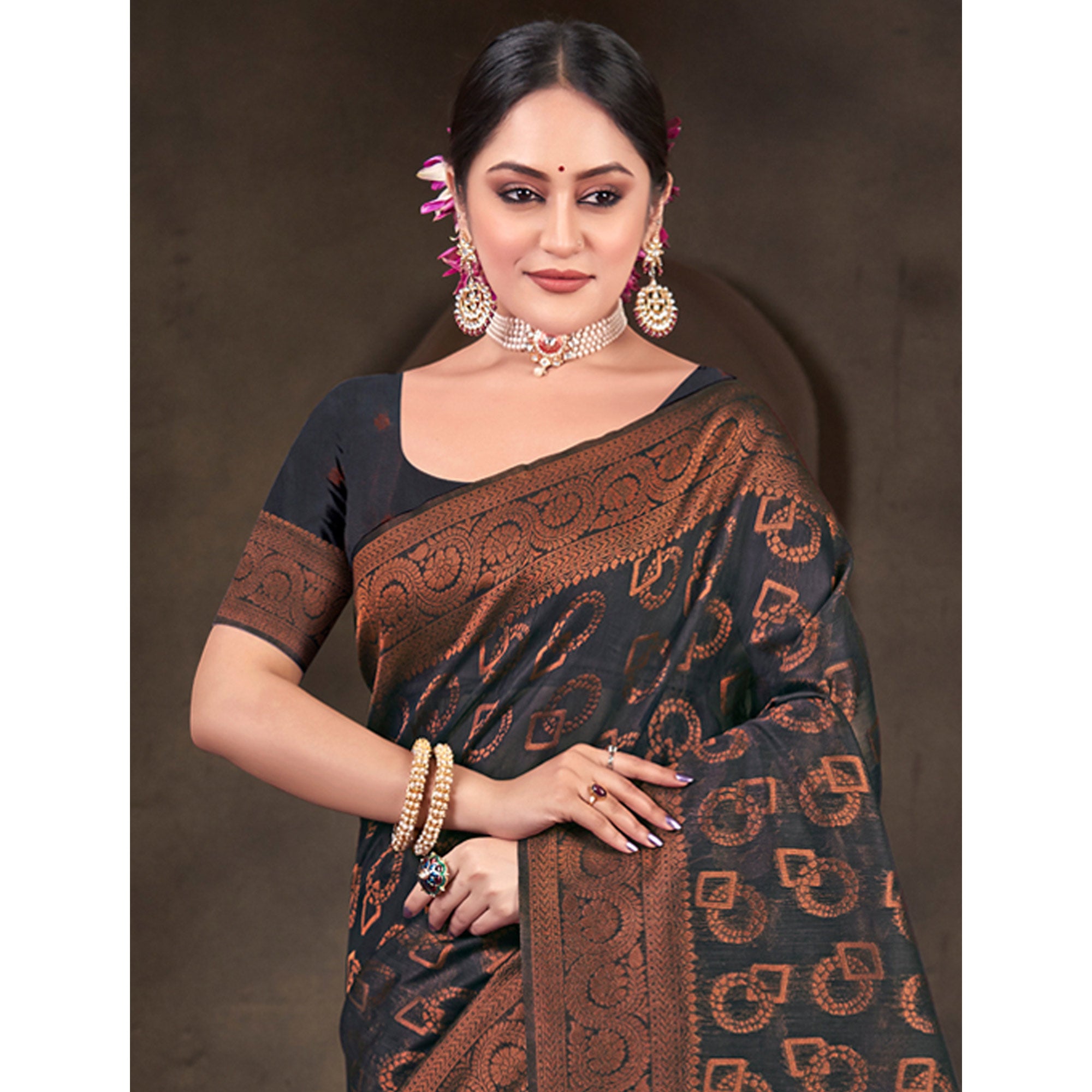 Black Woven Cotton Silk Saree