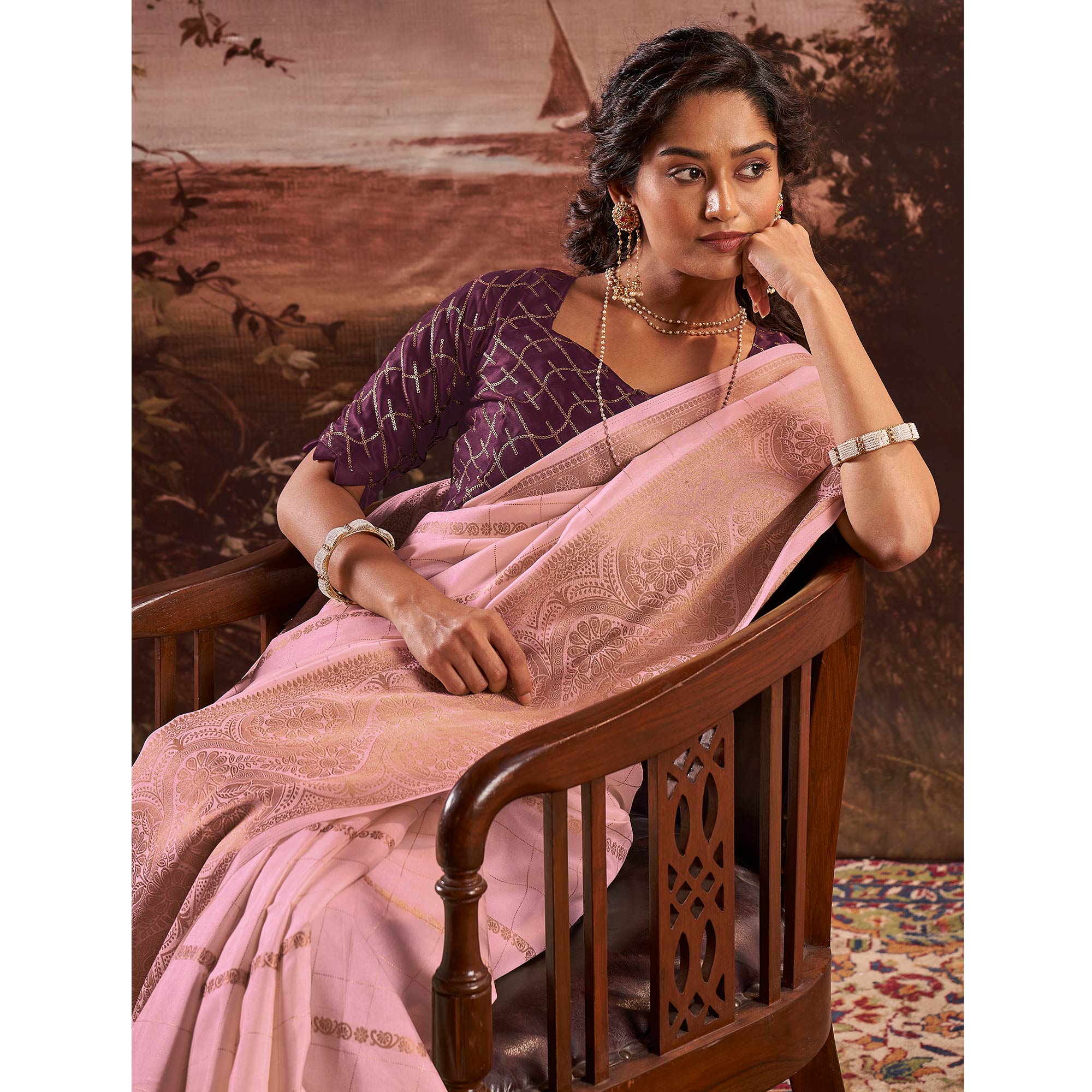 Pink Woven Cotton Silk Saree