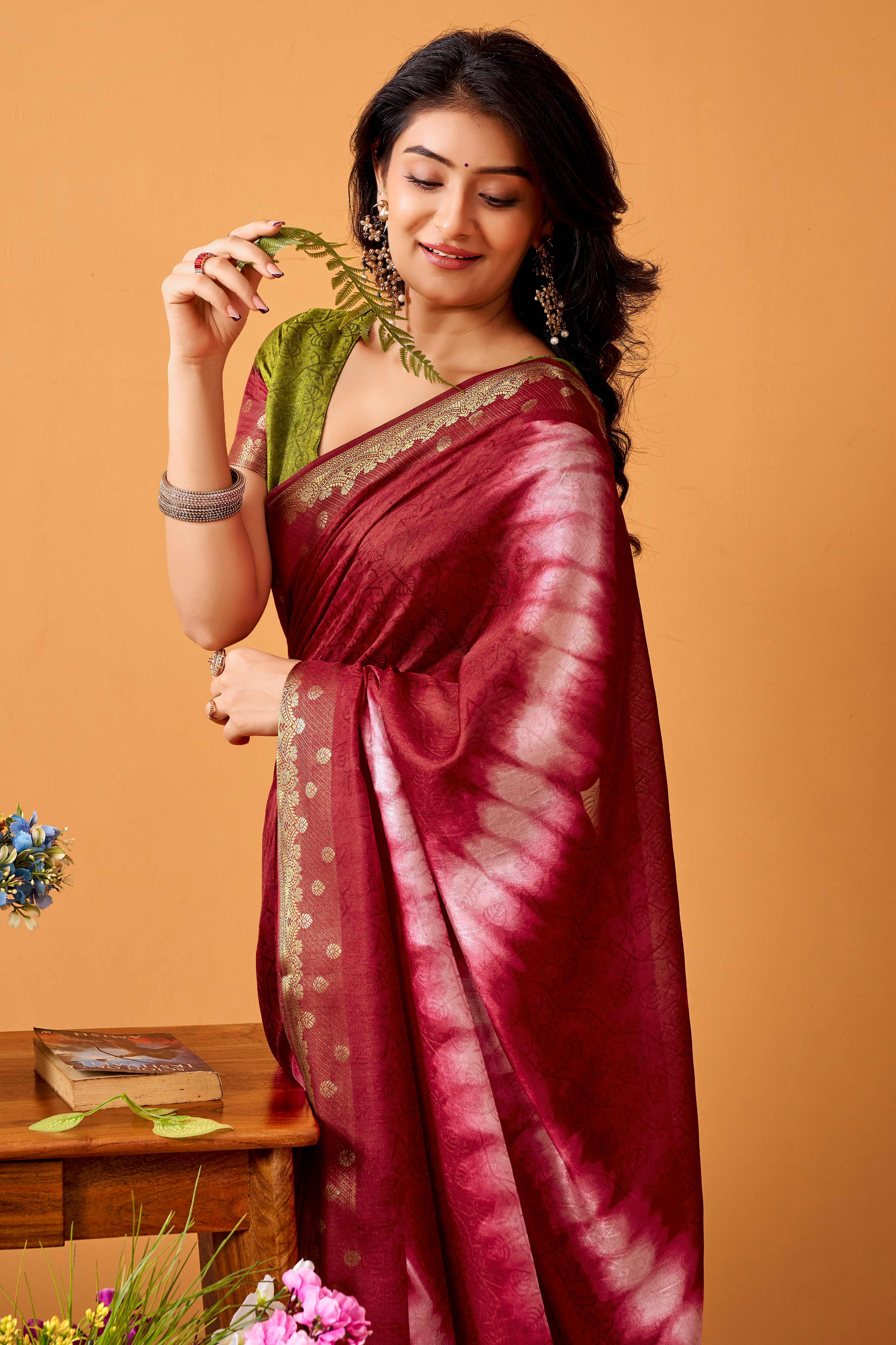 Luxurious Maroon Tussar Silk Saree Featuring Traditional Abstract Print & Peacock Jacquard Border
