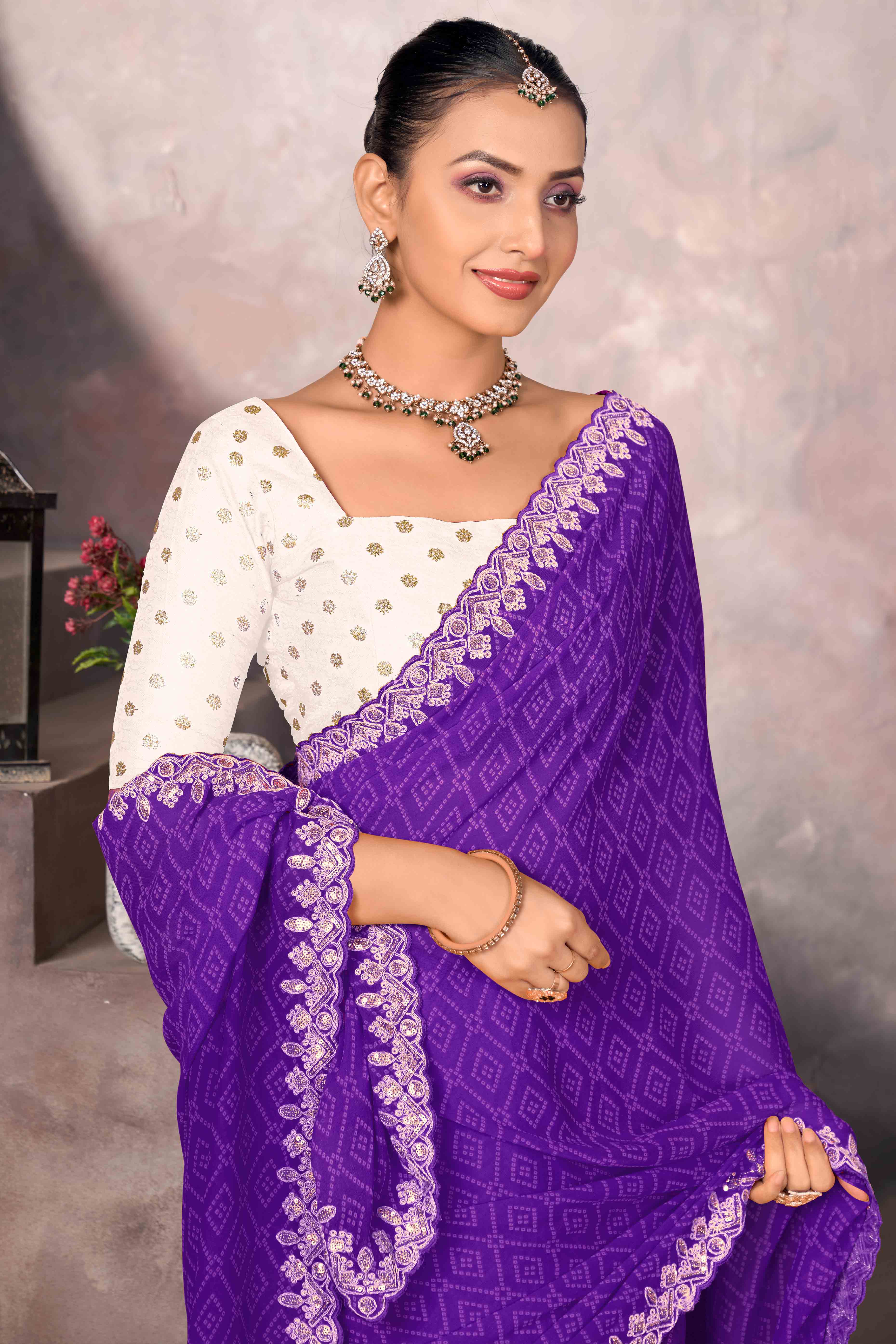 Modern Purple Georgette Saree with Timeless Bandhani Prints