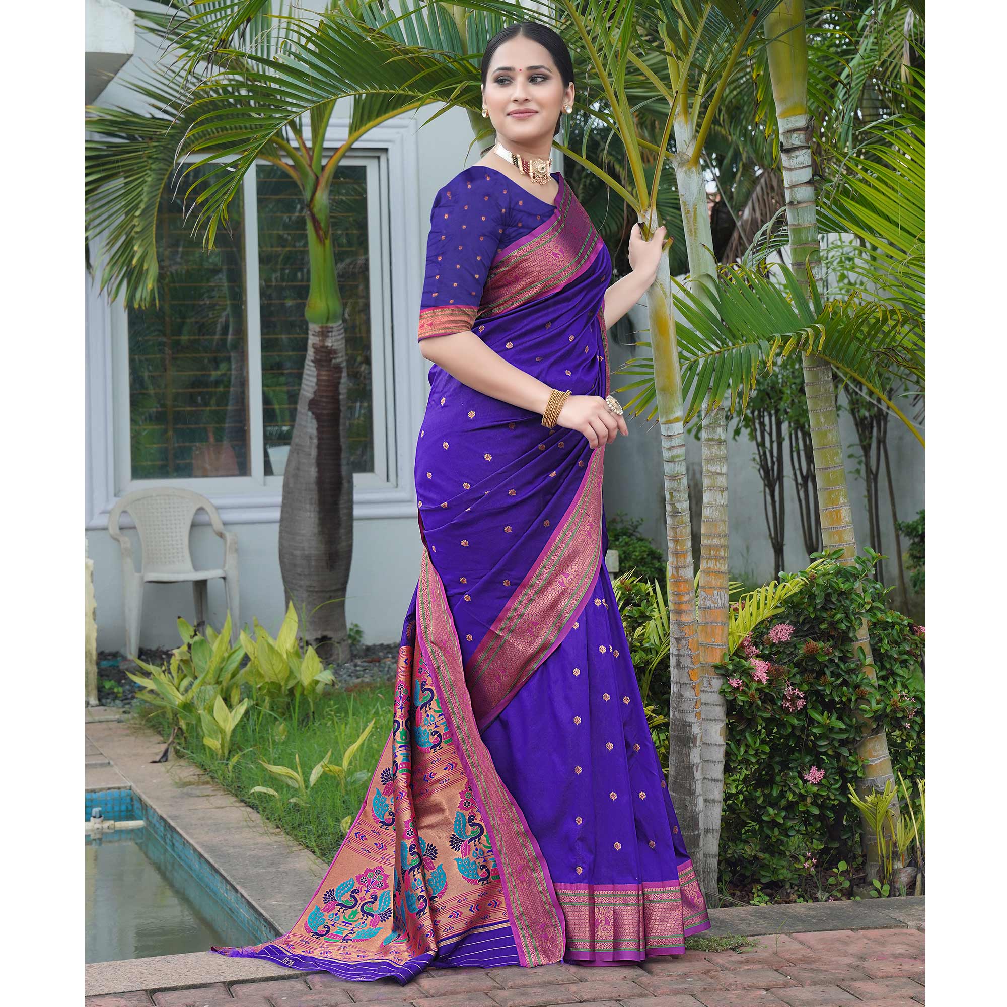 Purple Woven Paithani Art Silk Saree