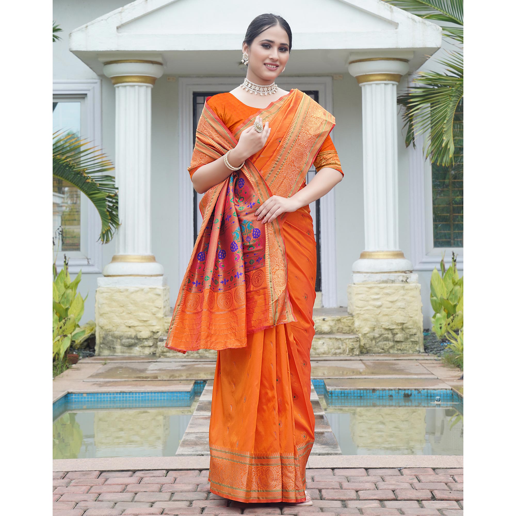 Orange Woven Paithani Art Silk Saree