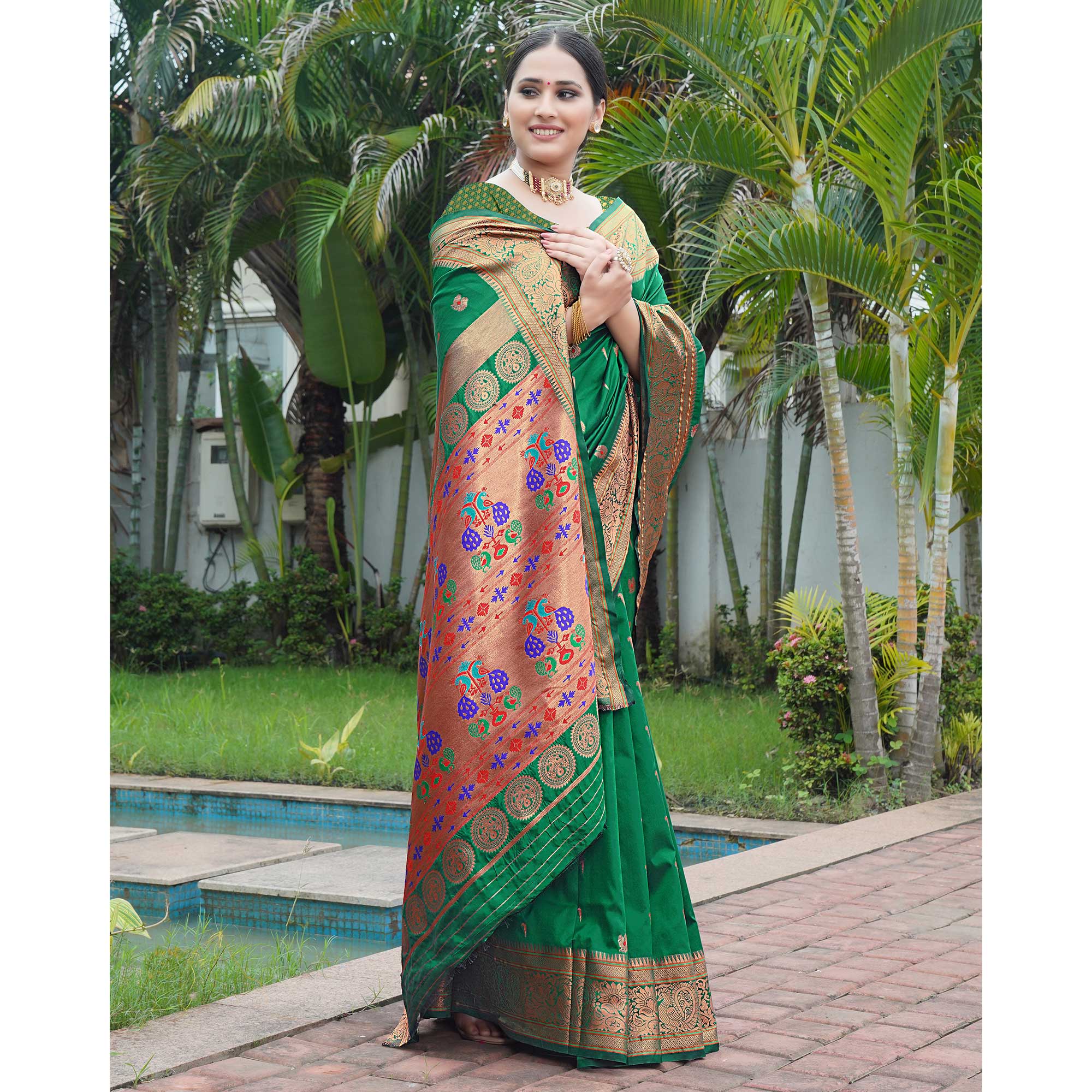 Green Woven Paithani Art Silk Saree