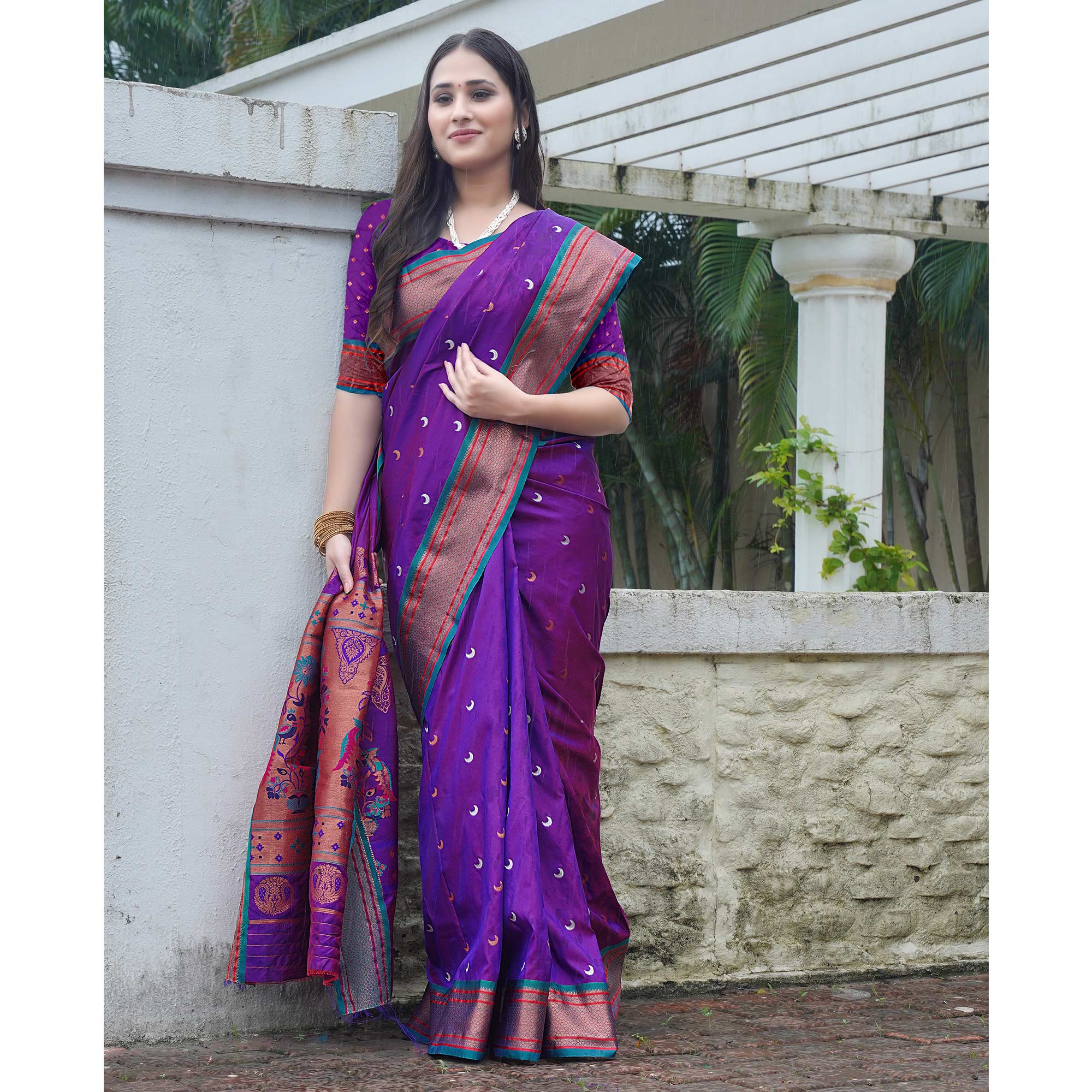 Purple Woven Paithani Art Silk Saree