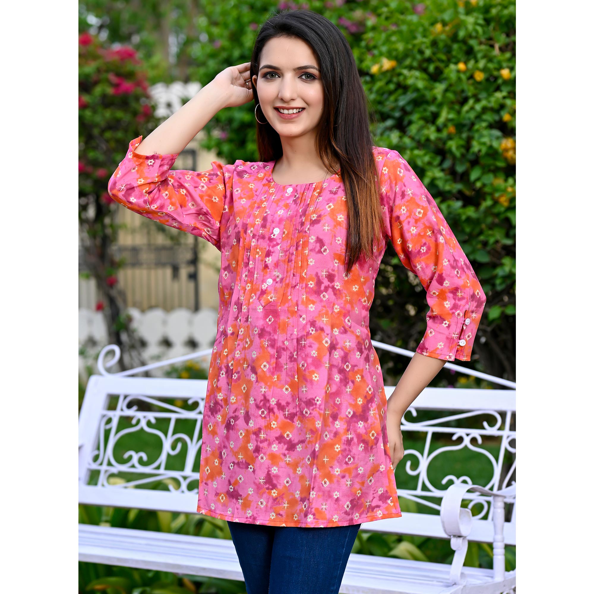 Rose Pink Printed Chanderi Top