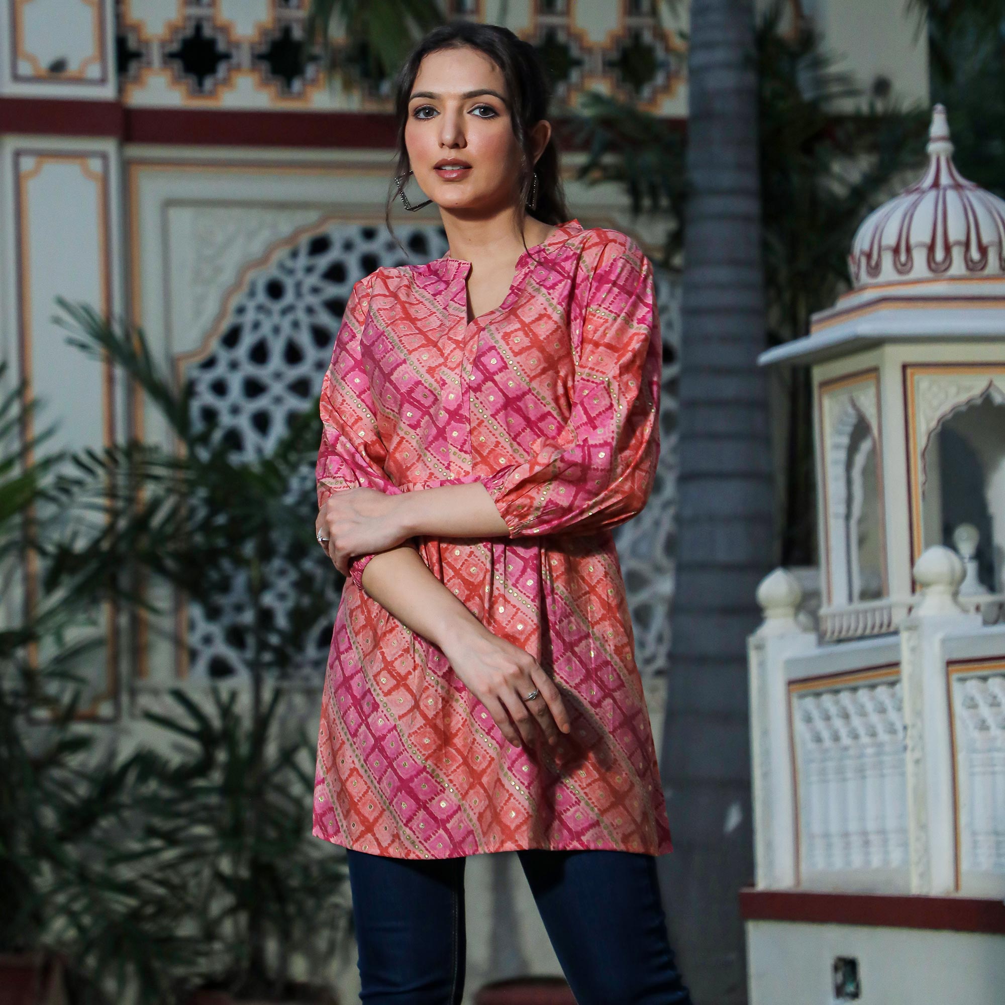 Peach Foil Printed Modal Top