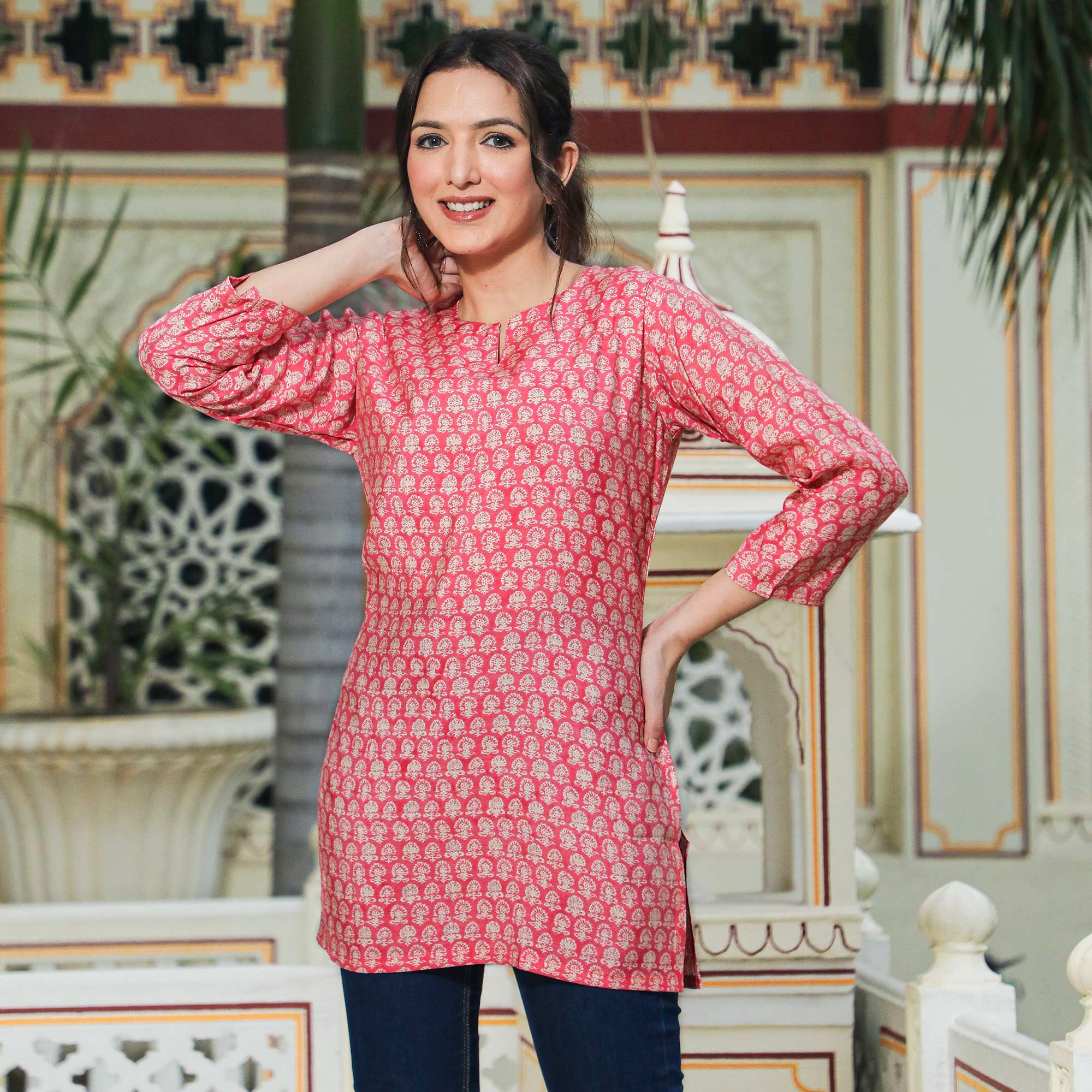 Pink Floral Printed Modal Top