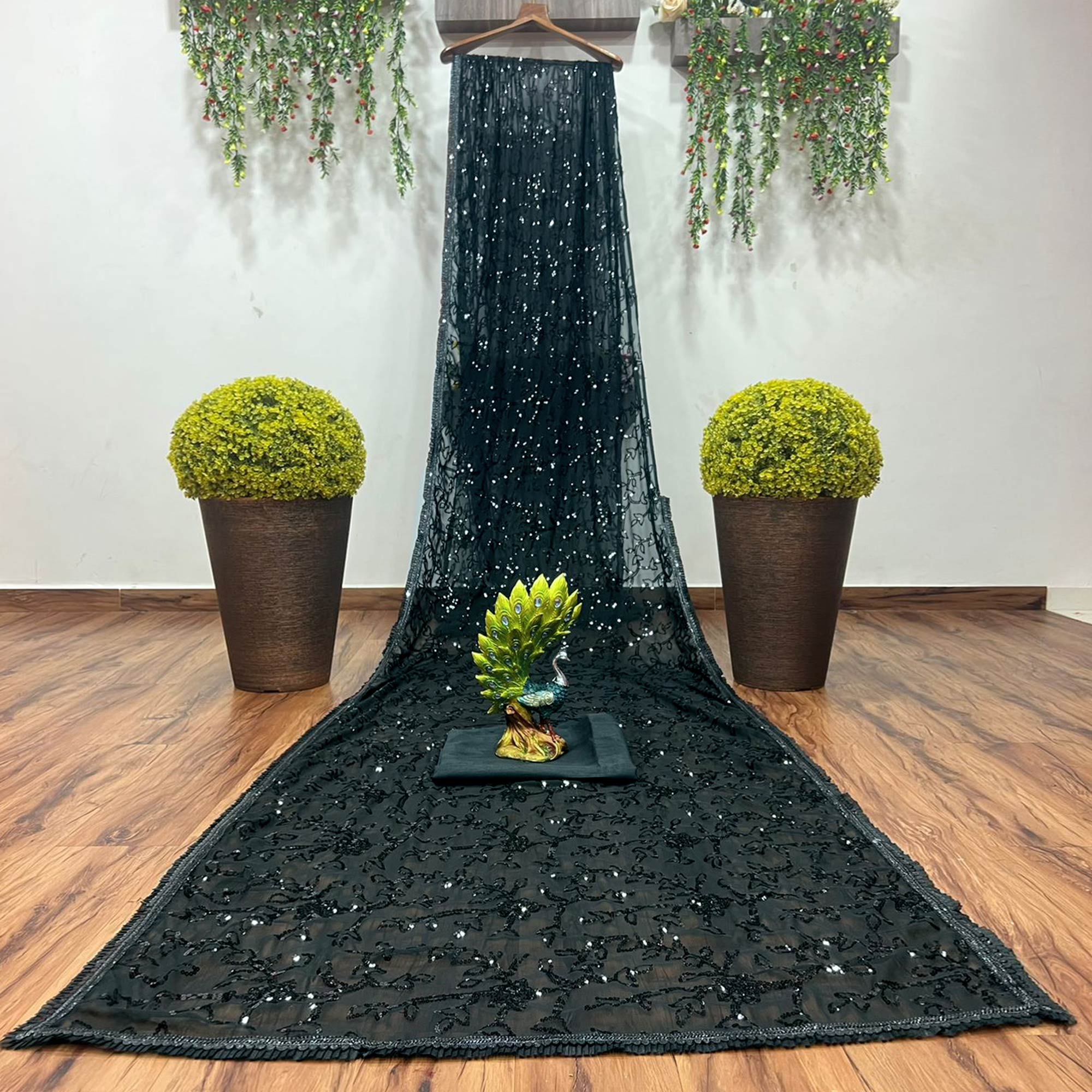 Black Sequins Embroidered Georgette Saree