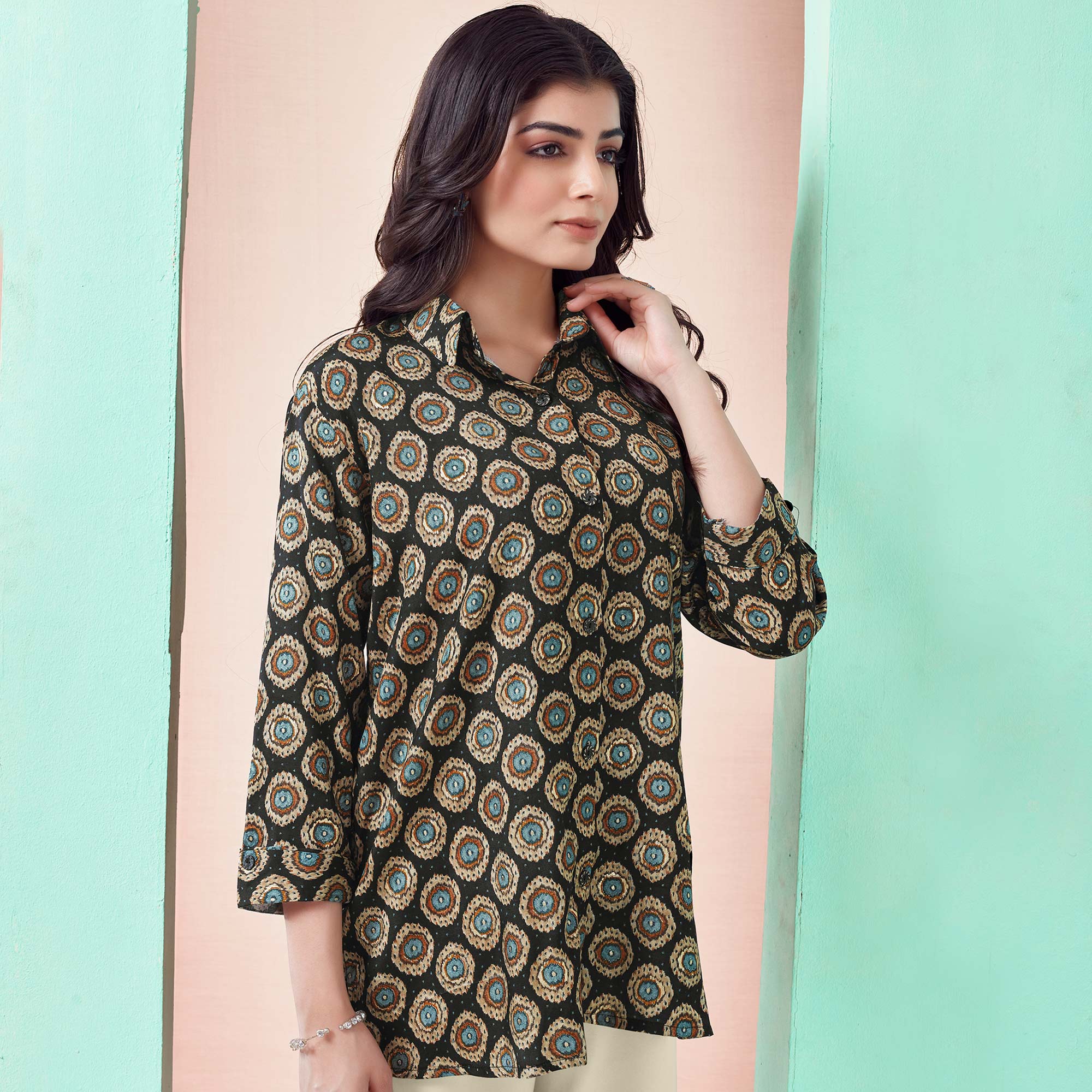 Black Foil Printed Muslin Top