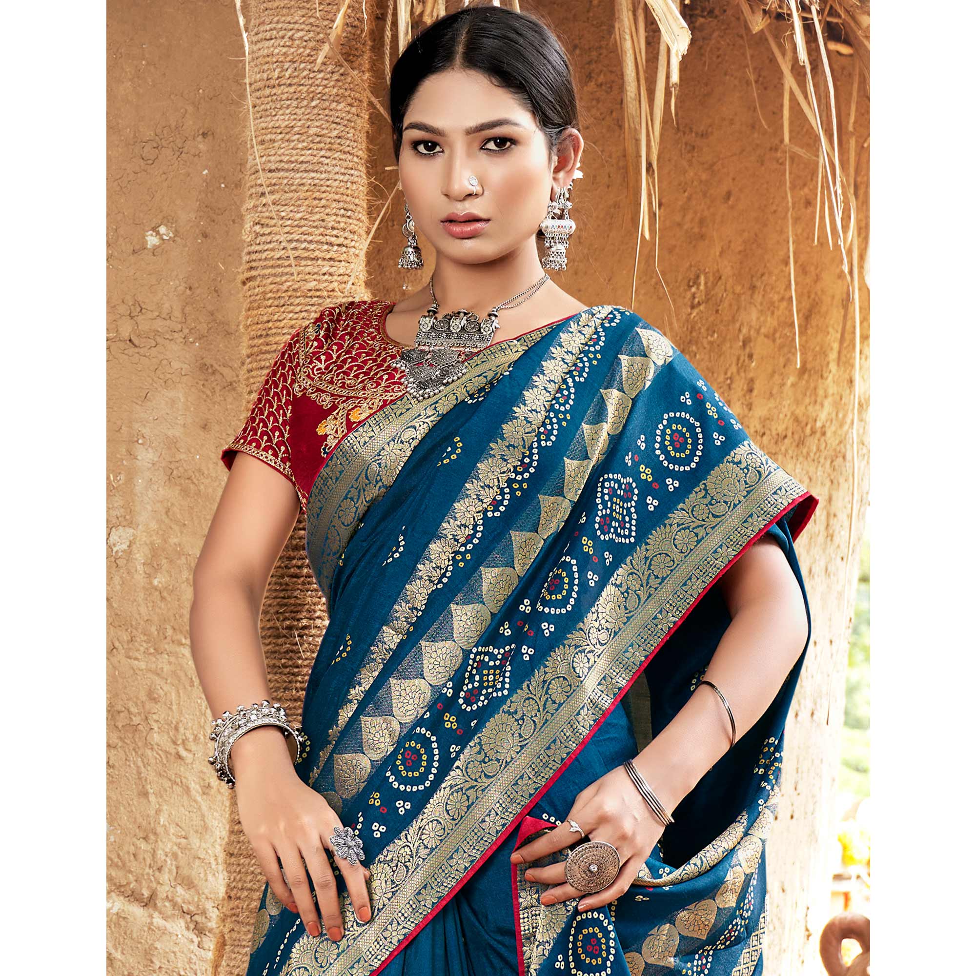 Blue Bandhani Printed Pure Silk Saree
