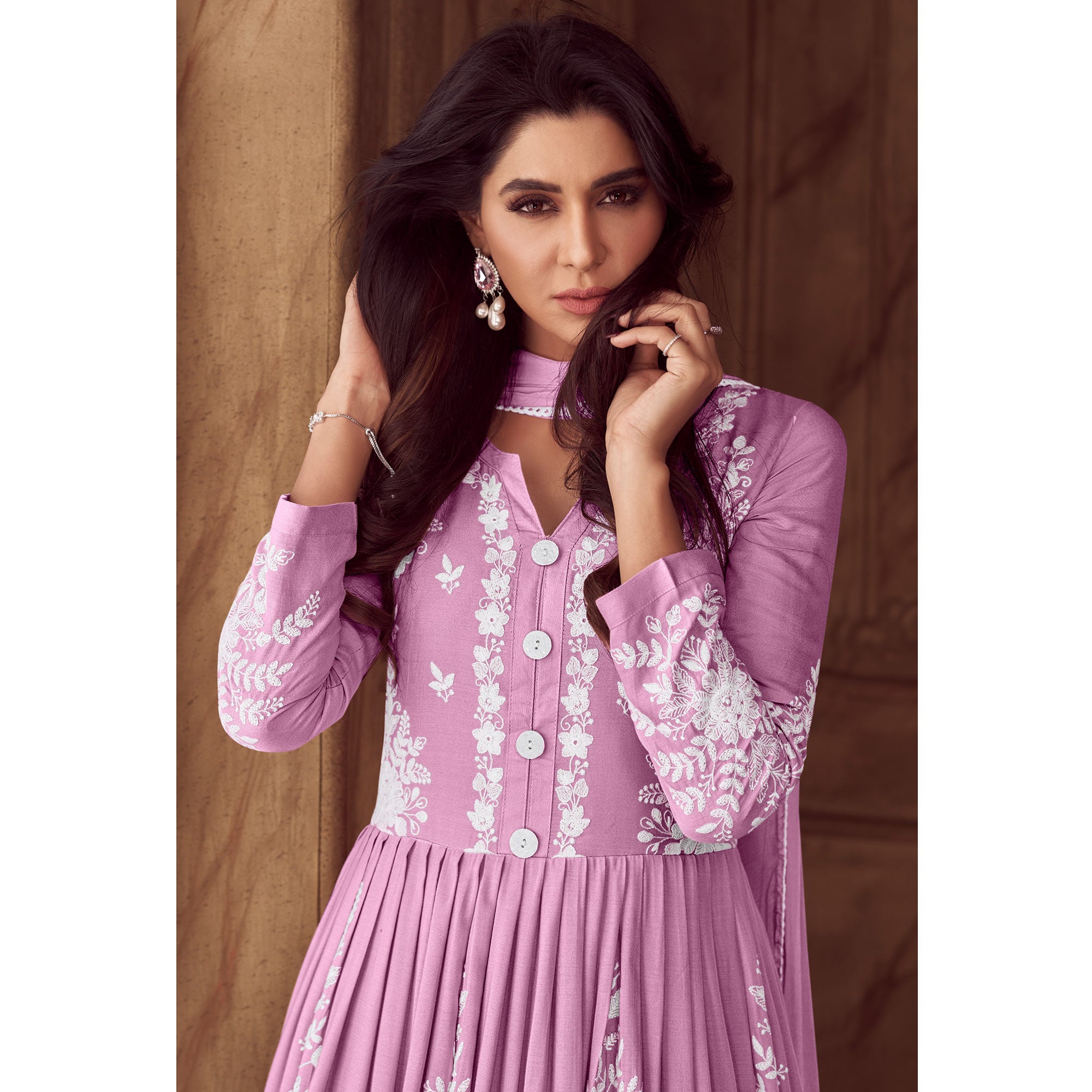Pink Lucknowi Embroidered Rayon Palazzo Suit