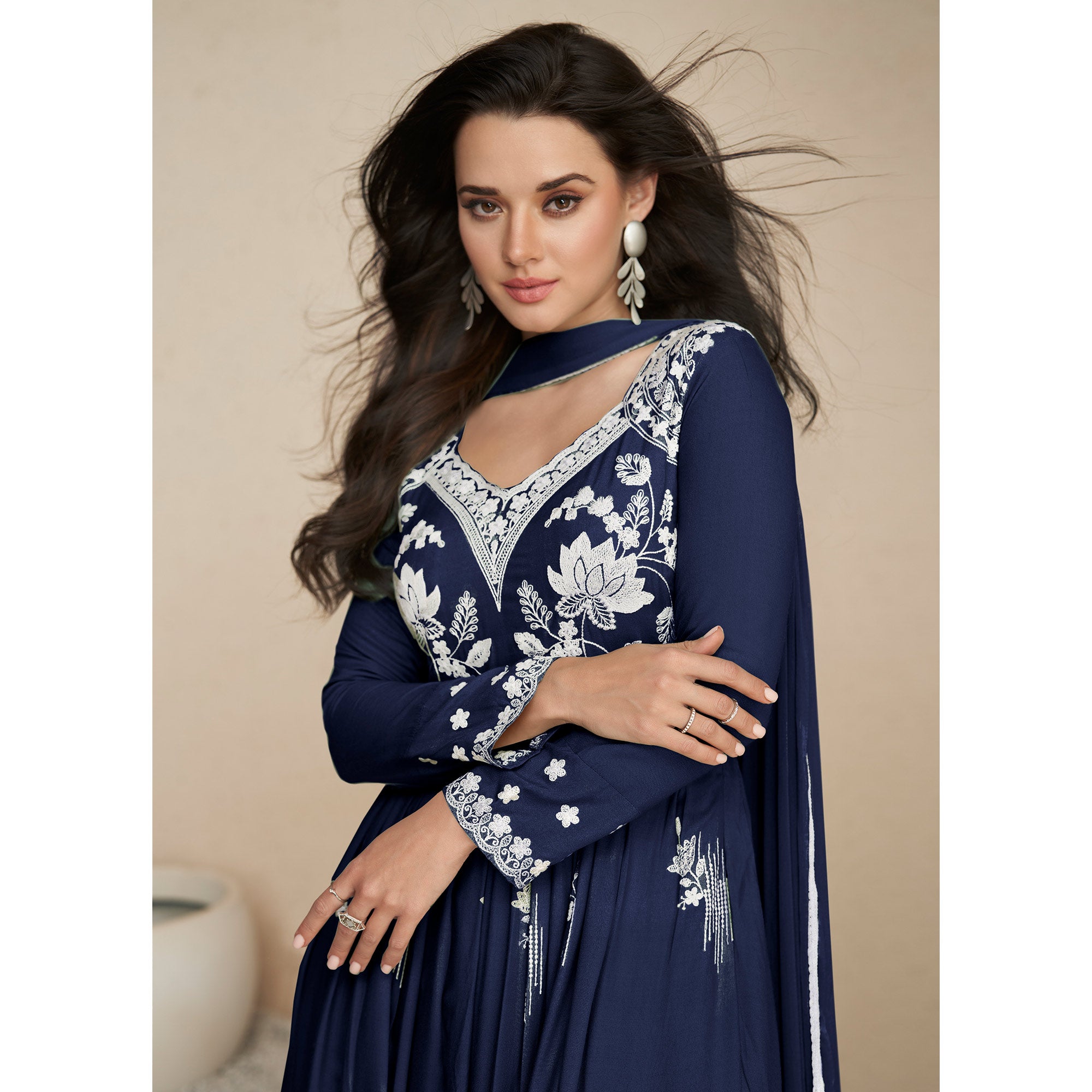 Blue Lucknowi Embroidered Rayon Palazzo Suit