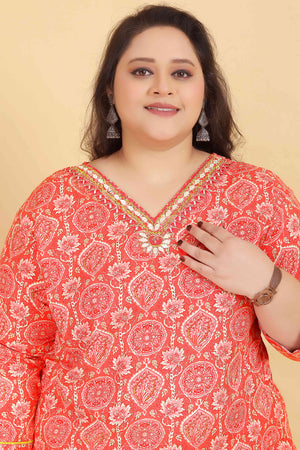 Orange Rayon Straight Salwar Suit Set with Delicate Floral Prints & Side Pockets