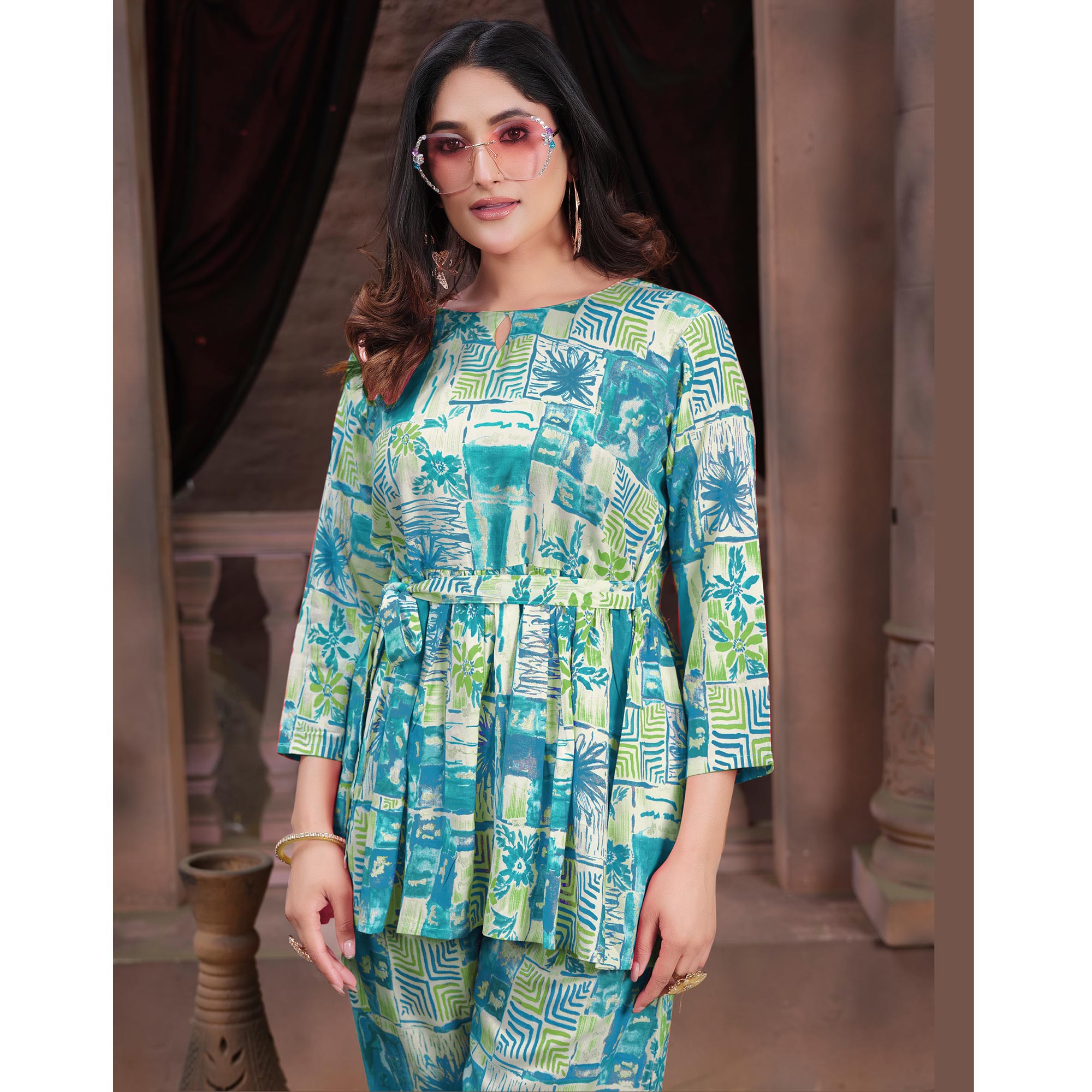 Multicolor Floral Printed Rayon Co Ord Set