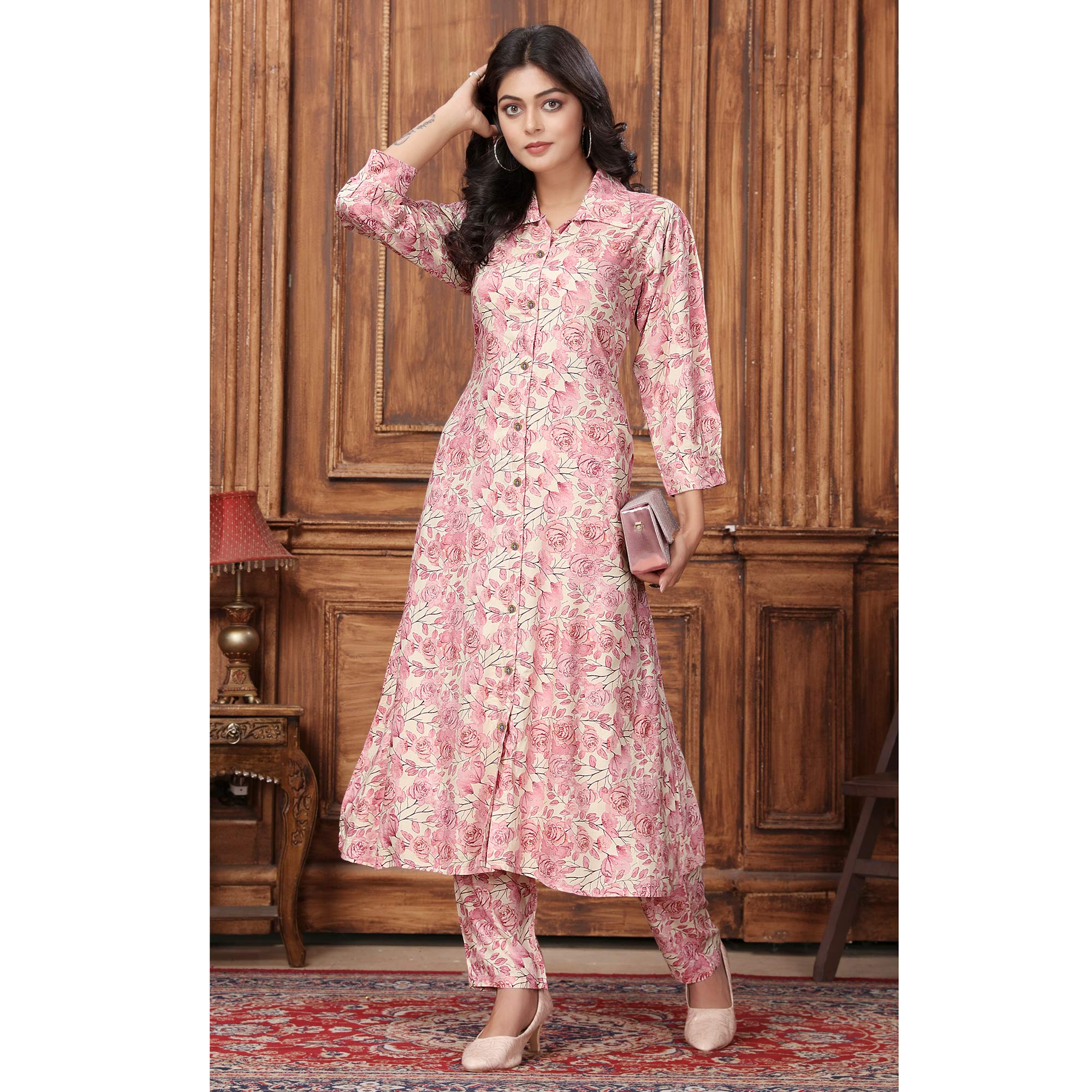 Pink Floral Printed Rayon Co-Ord Set