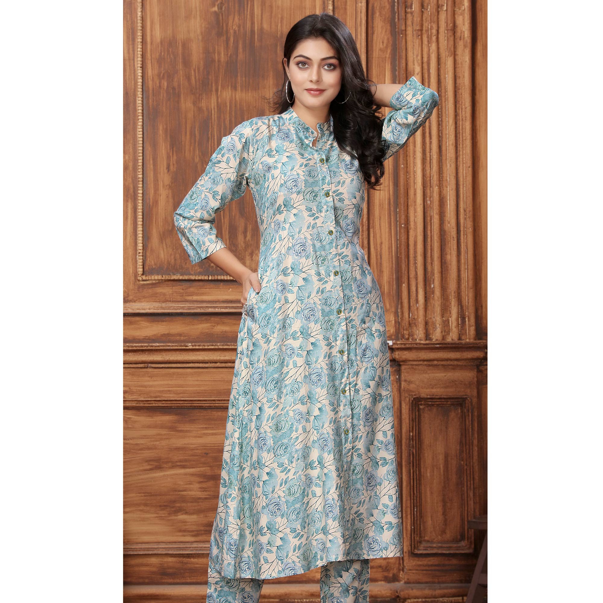 Blue Floral Printed Rayon Co-Ord Set