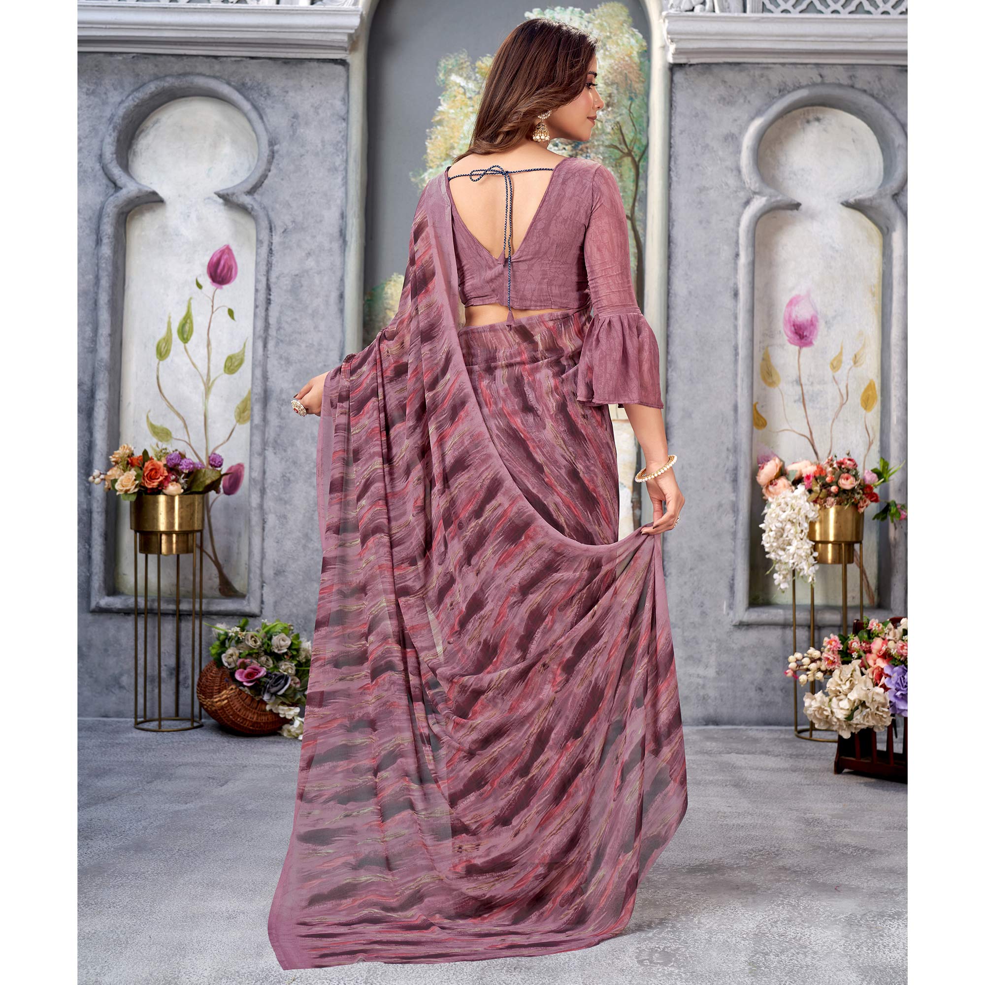 Mauve Printed Georgette Saree
