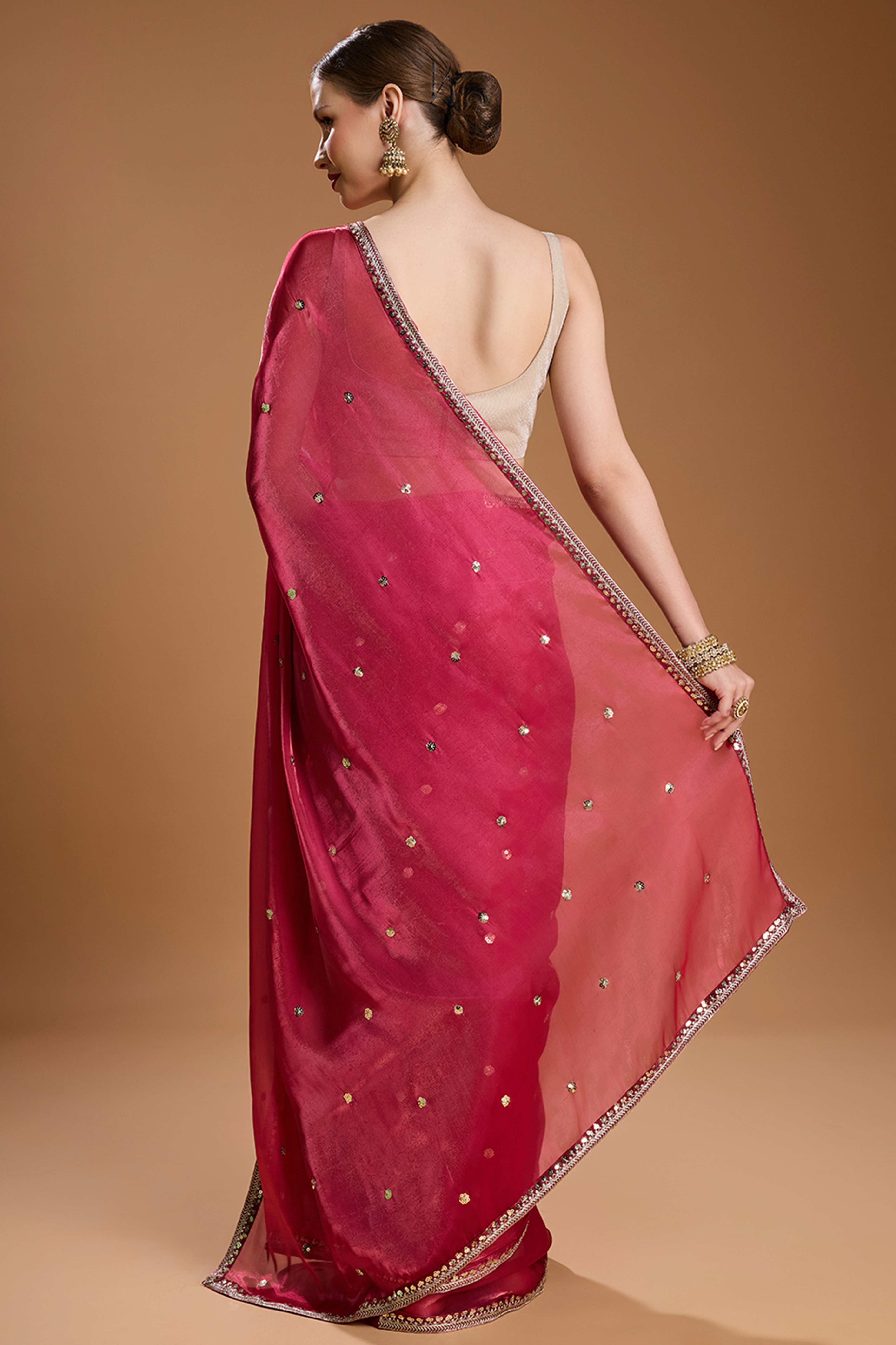 Pink Organza Saree Enhanced with Elegant Sequins Embellishments