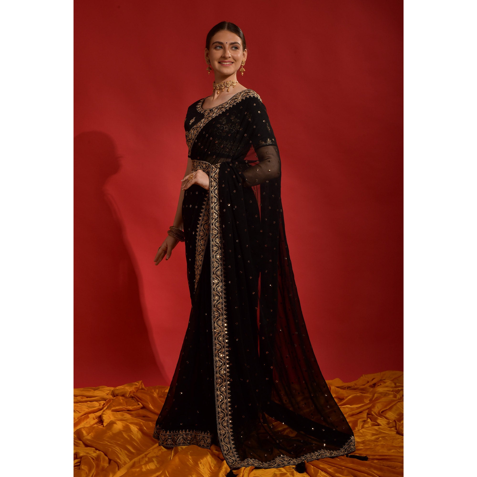 Black Sequins Embroidered Georgette Saree