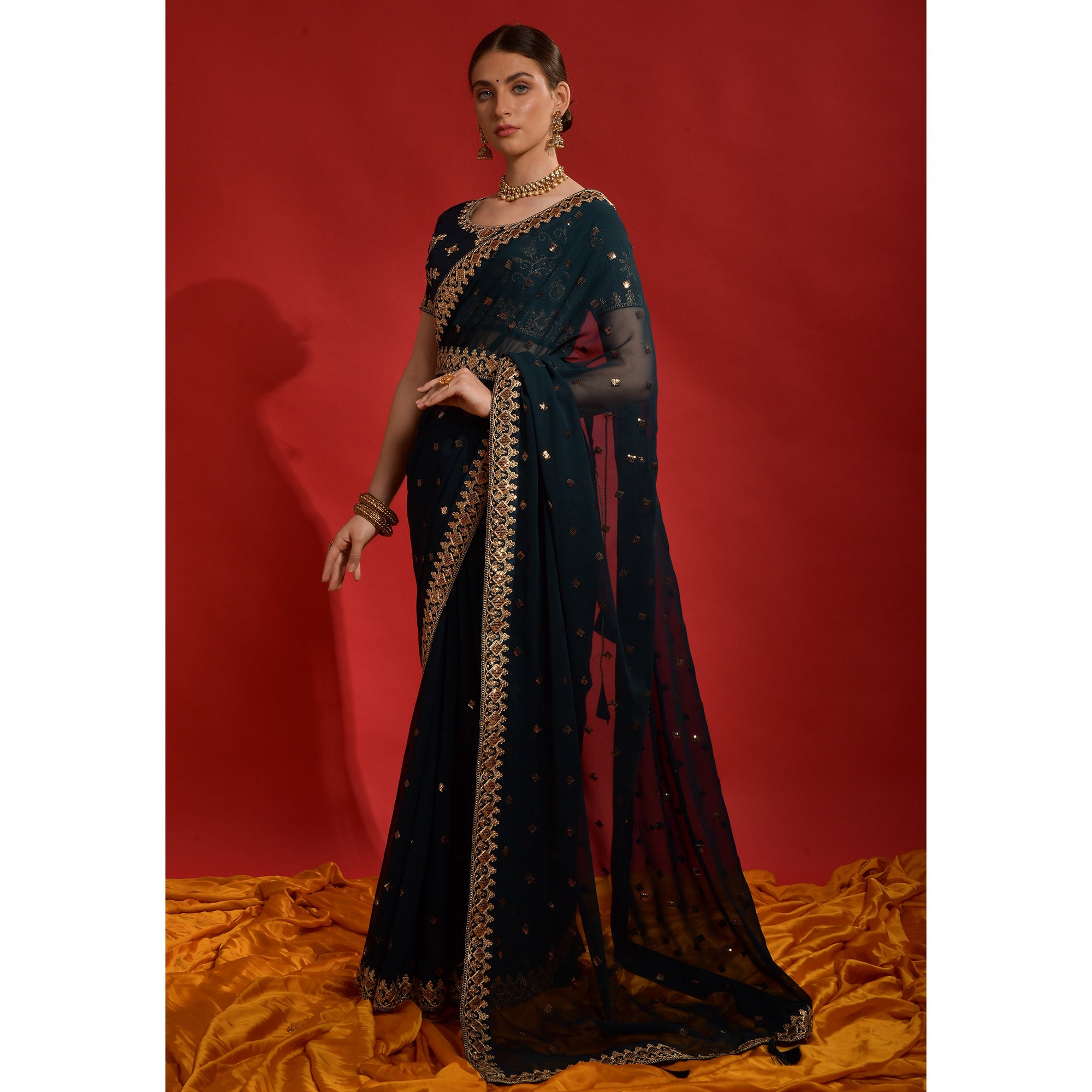 Blue Sequins Embroidered Georgette Saree