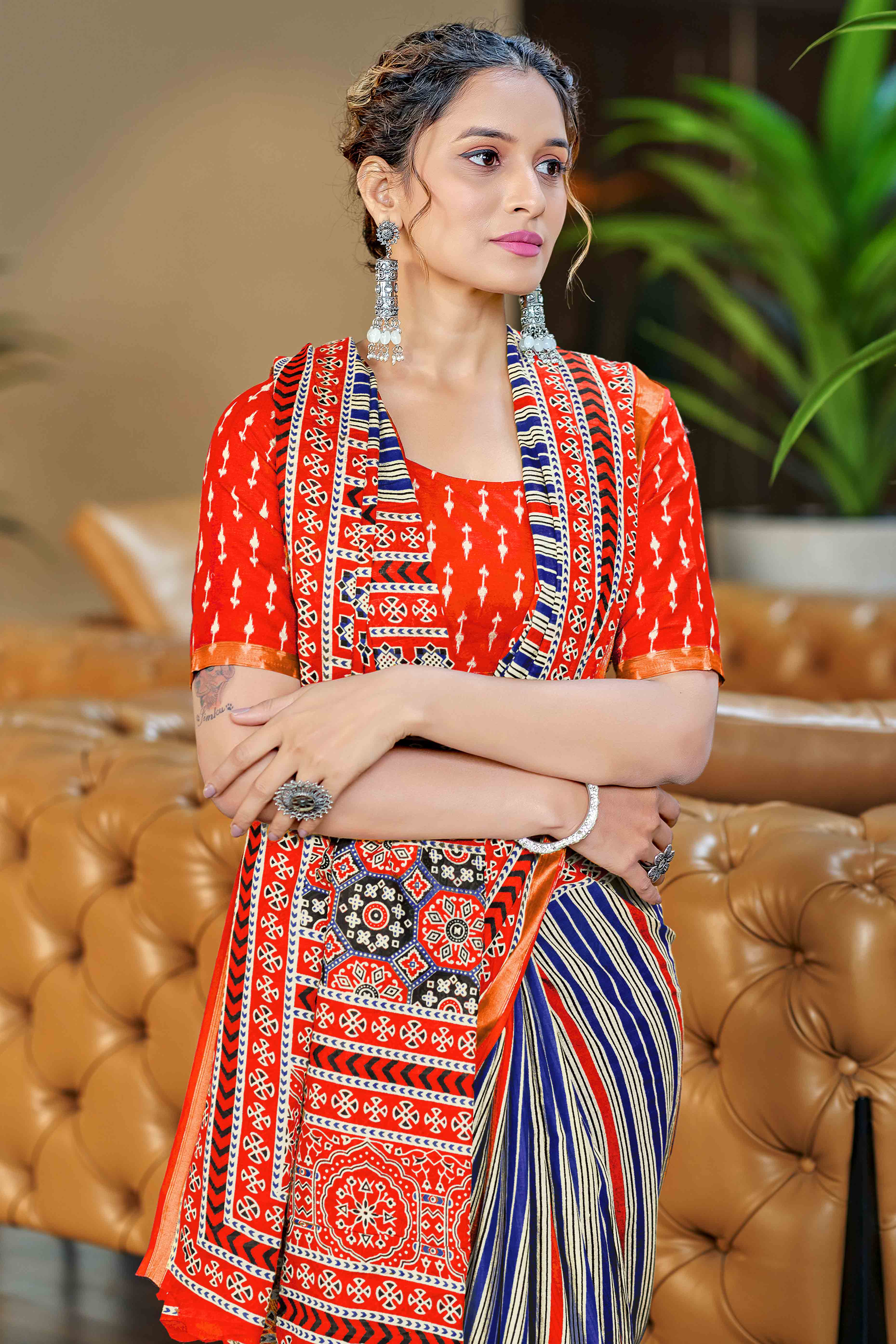 Classic Blue Striped Pure Mulmul Cotton Saree
