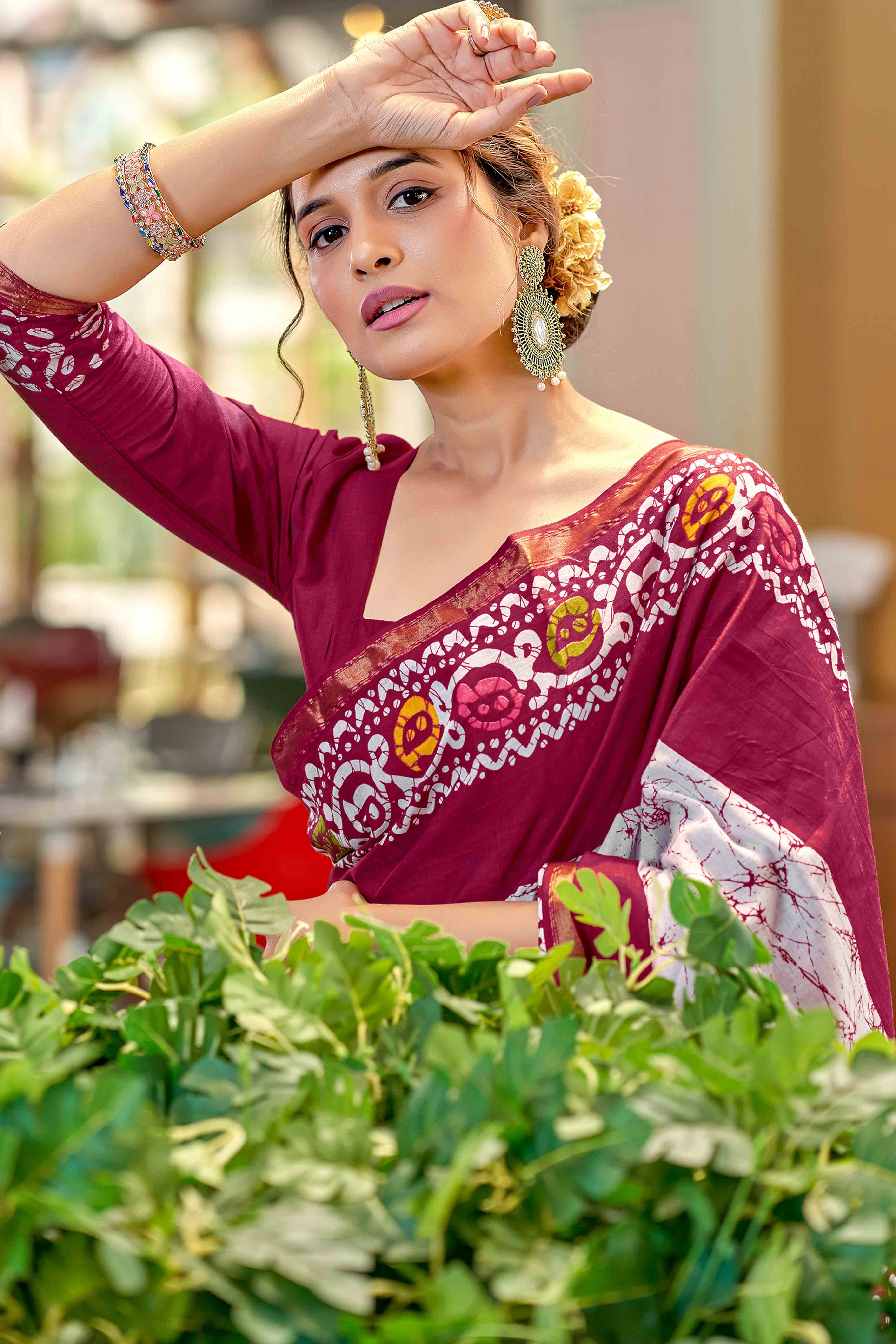 Blossom Pink Batik Traditional Print Printed Pure Mulmul Cotton Saree