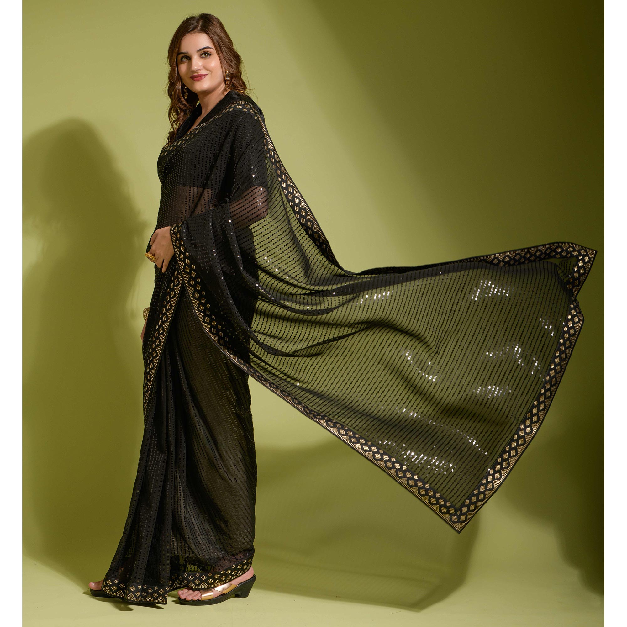 Black Sequins Embroidered Georgette Saree