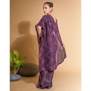 Wine Sequins Embroidered Georgette Saree