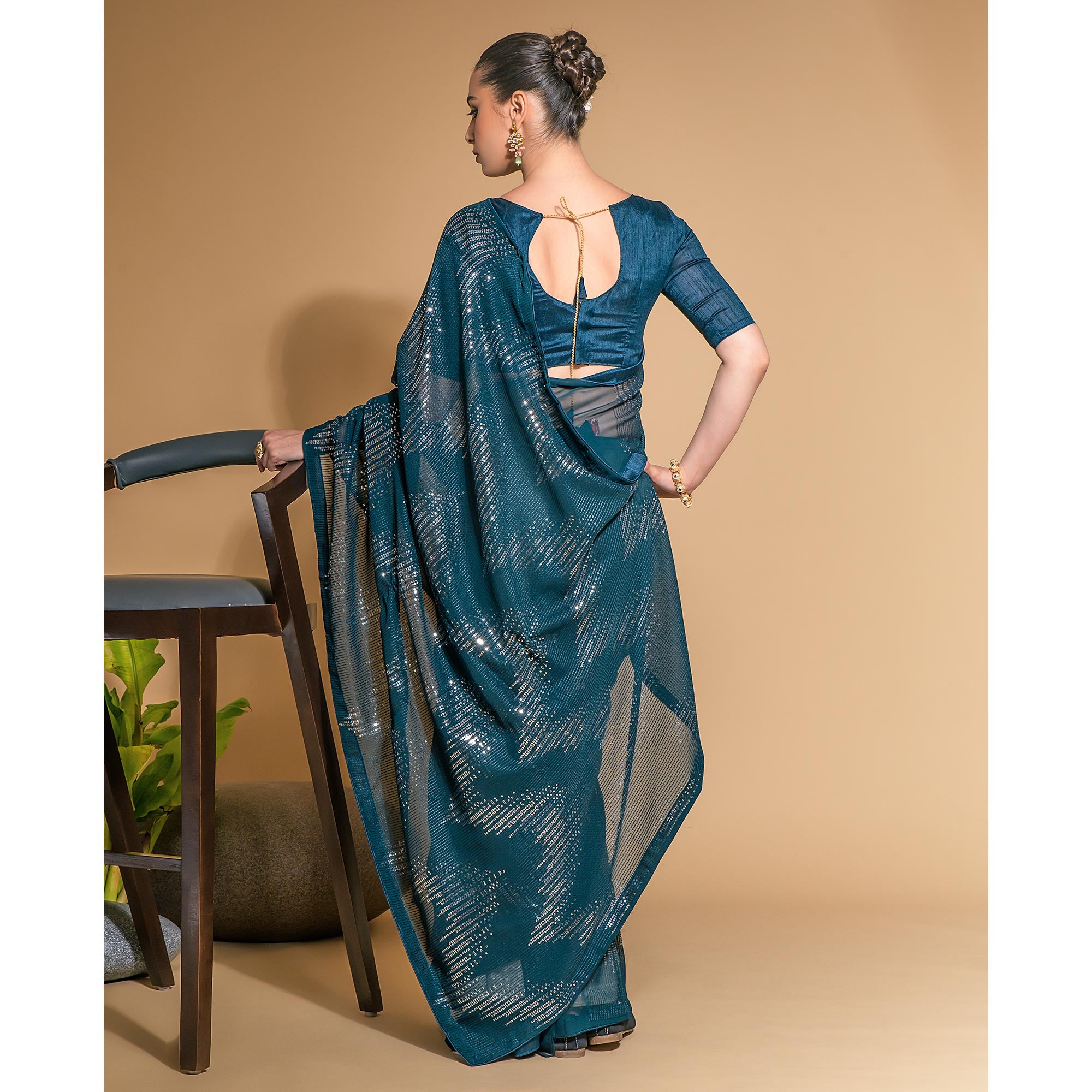 Blue Sequins Embroidered Georgette Saree