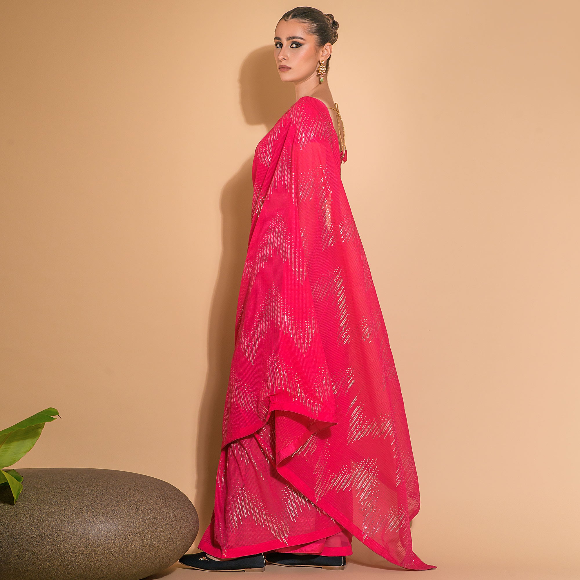 Pink Sequins Embroidered Georgette Saree