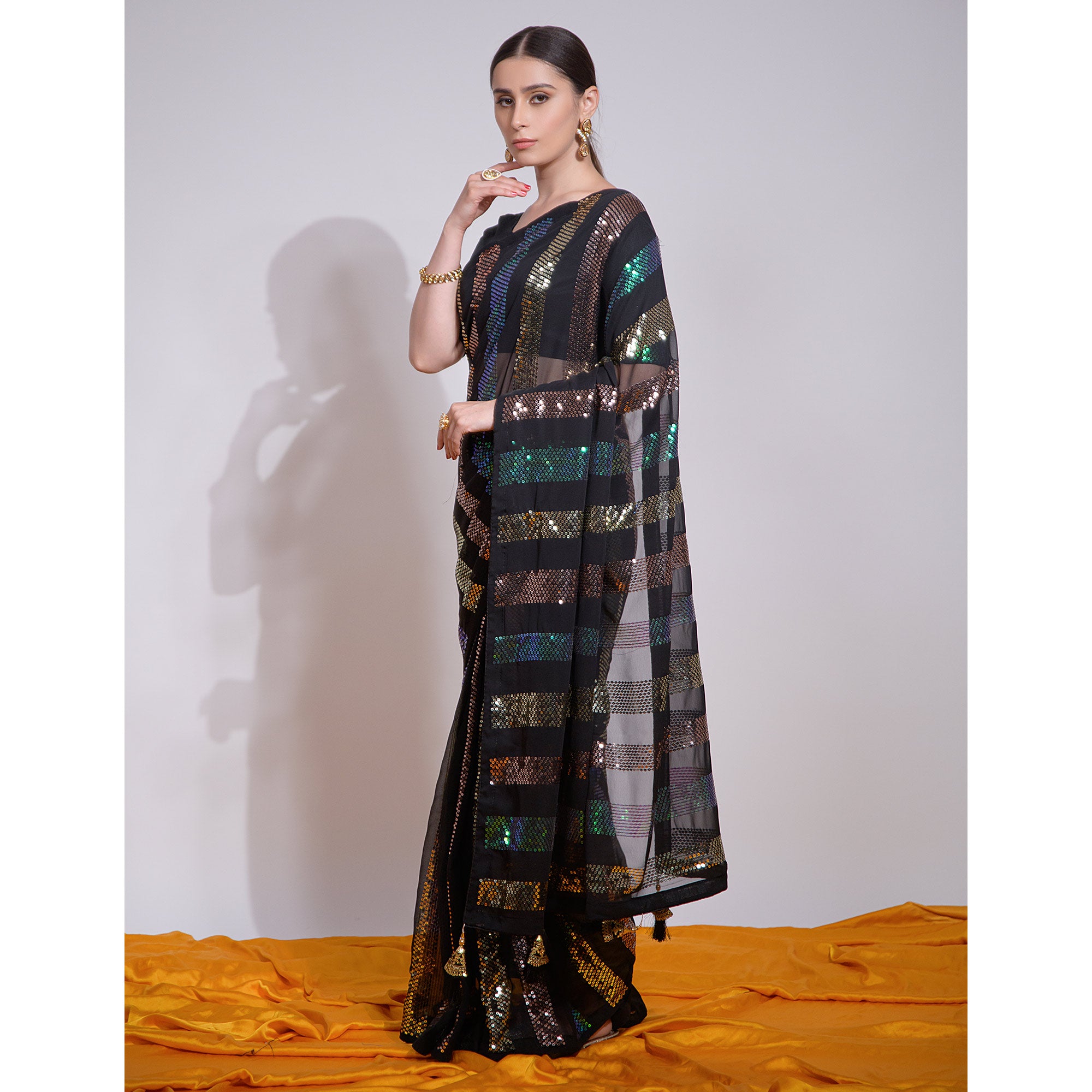 Black Sequins Embroidered Georgette Saree