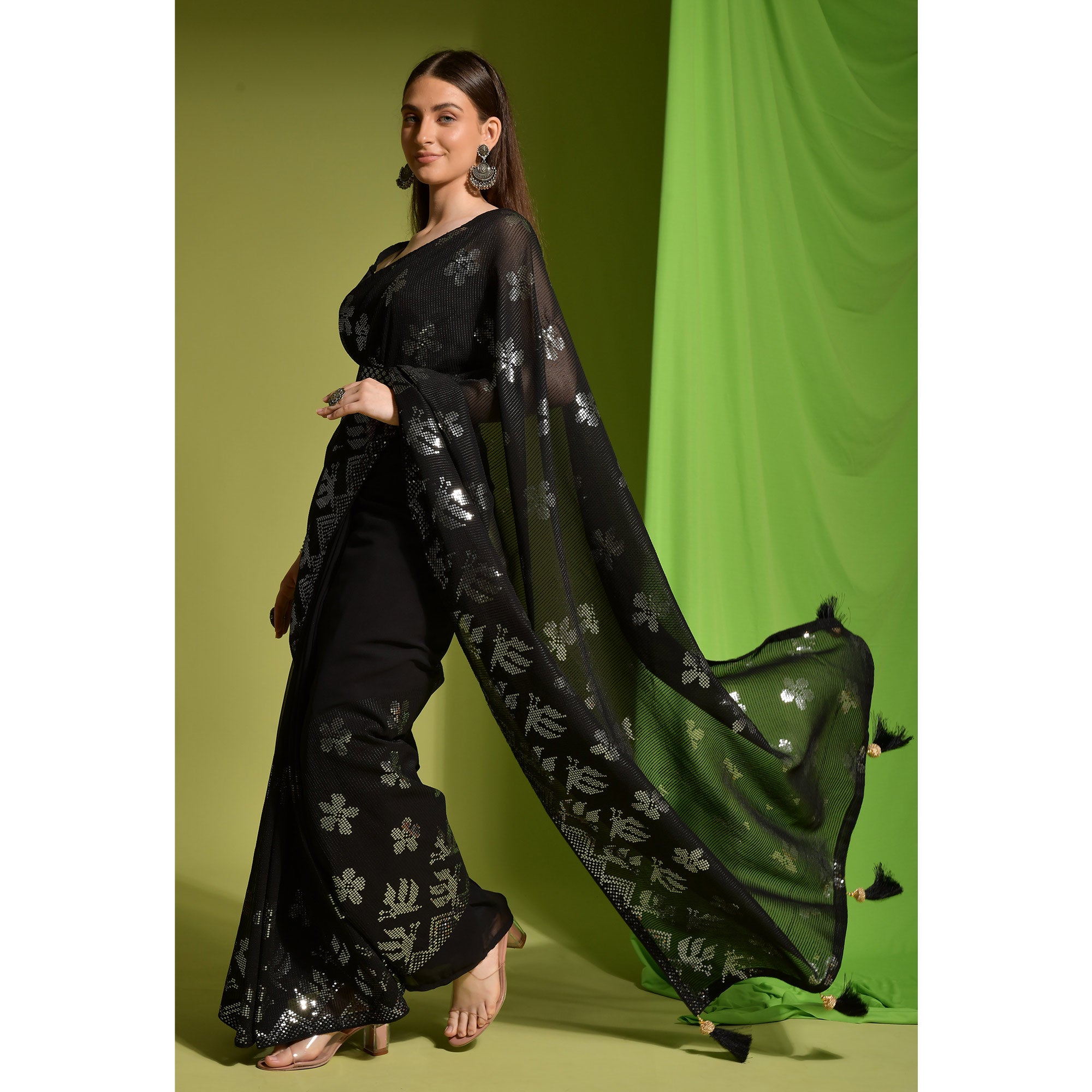 Black Sequins Embroidered Georgette Saree