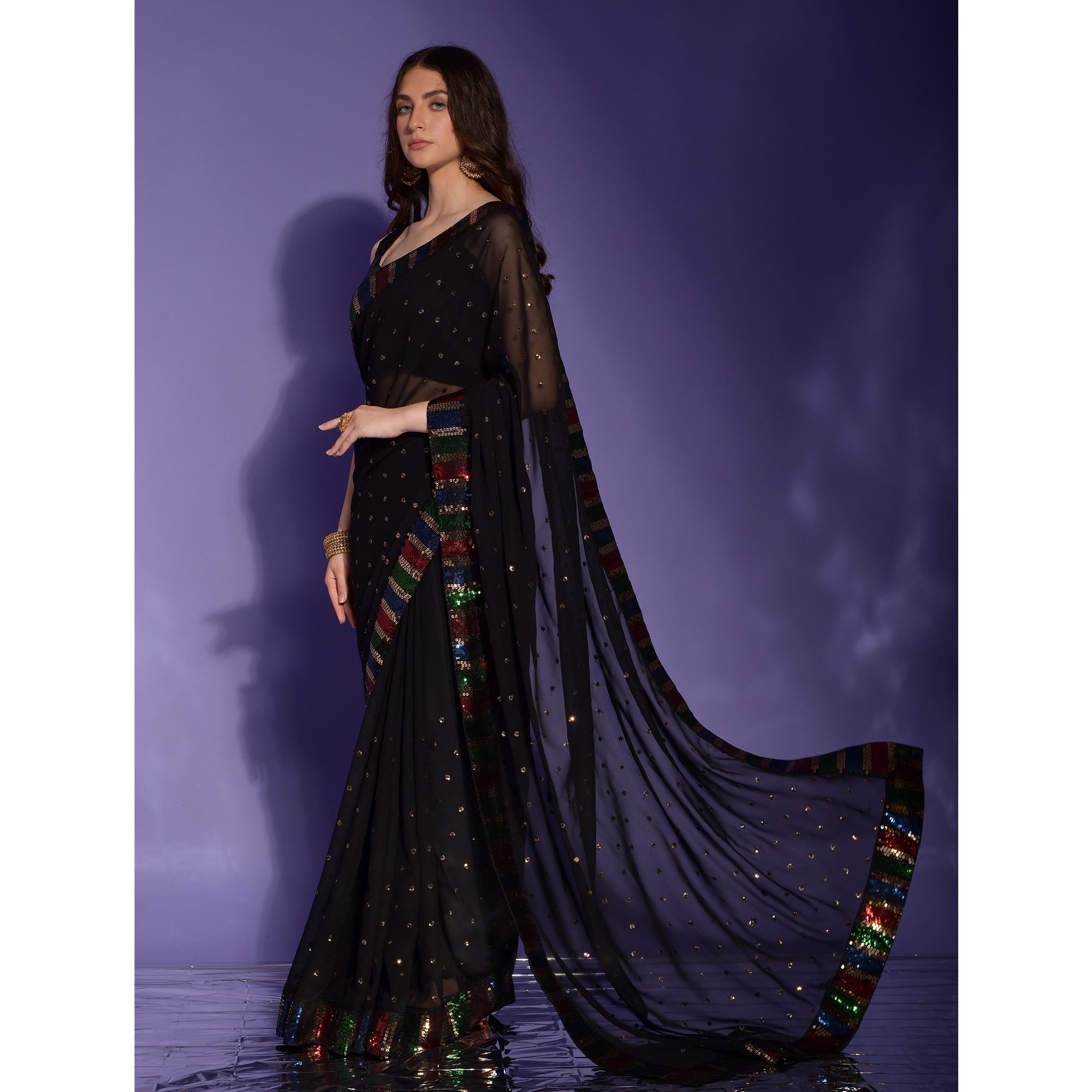Black Sequins Embroidered Georgette Saree