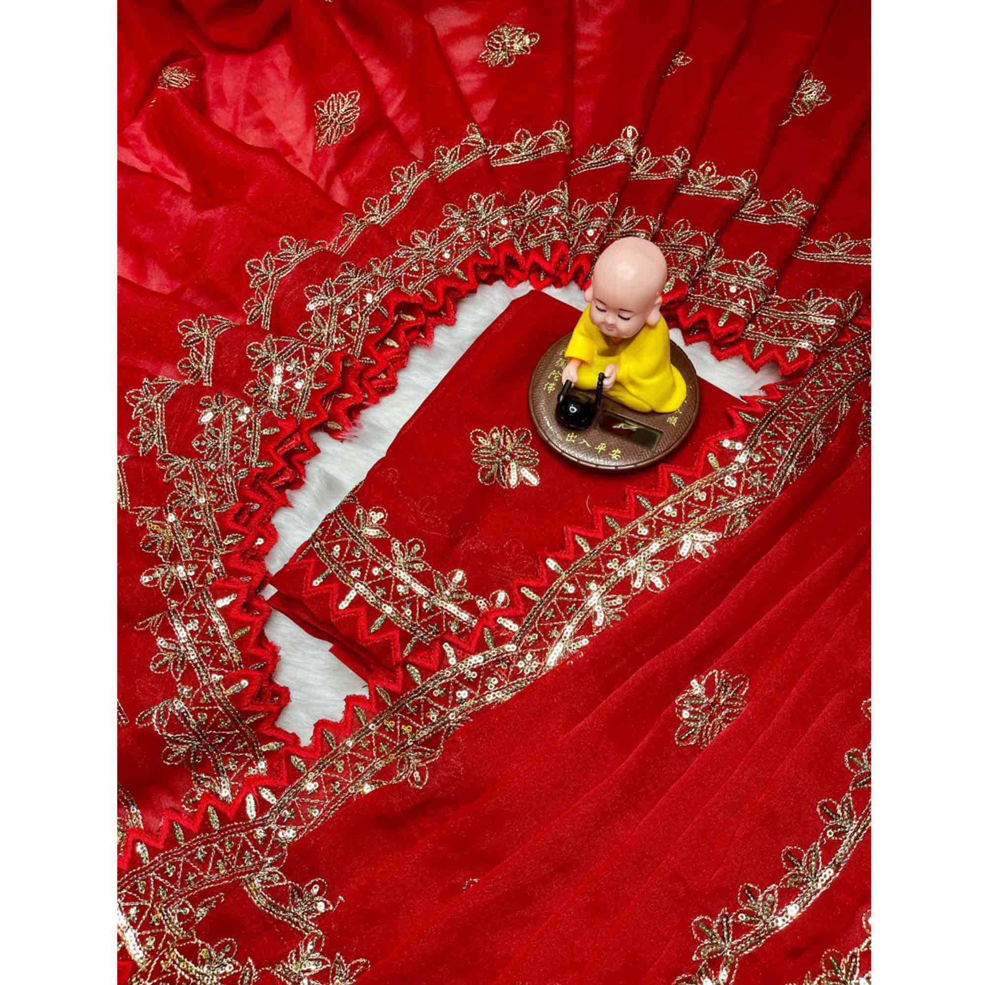 Red Georgette Saree with Intricate Sequins Embroidery for Special Events